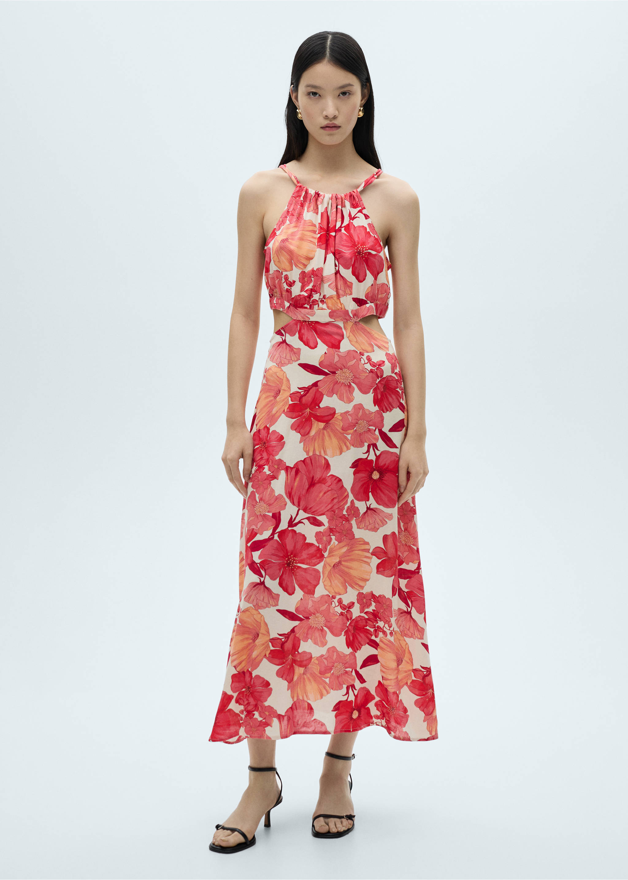Floral dress with openings - General plane, Red. Ref: 87092531-00.