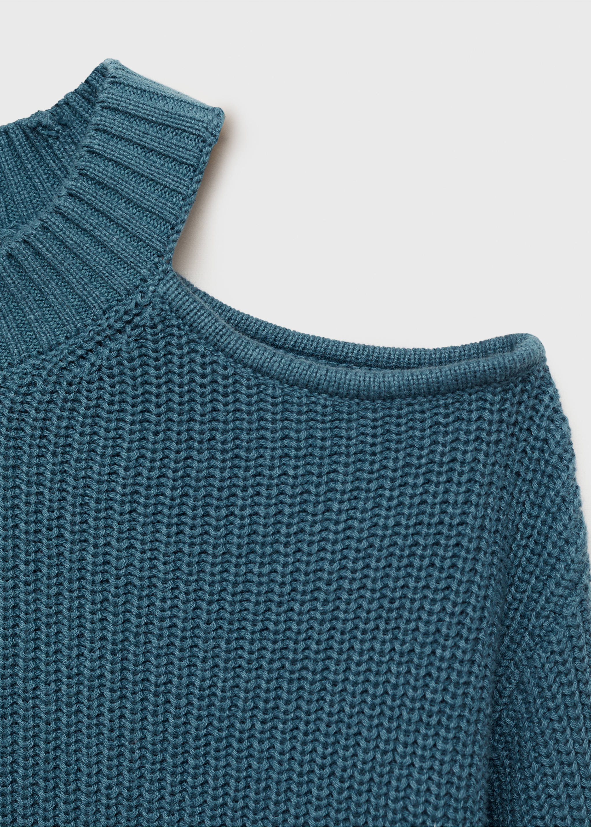 Asymmetrical sweater with shoulder opening - Details of the article 8, Turquoise. Ref: 87092537-00.