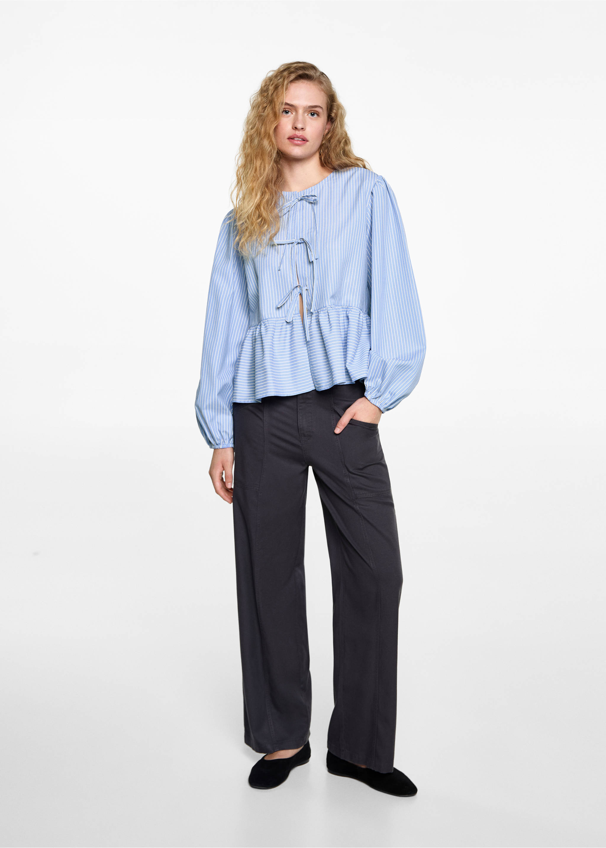 Striped bow blouse - General plane, Blue. Ref: 87092539-00.