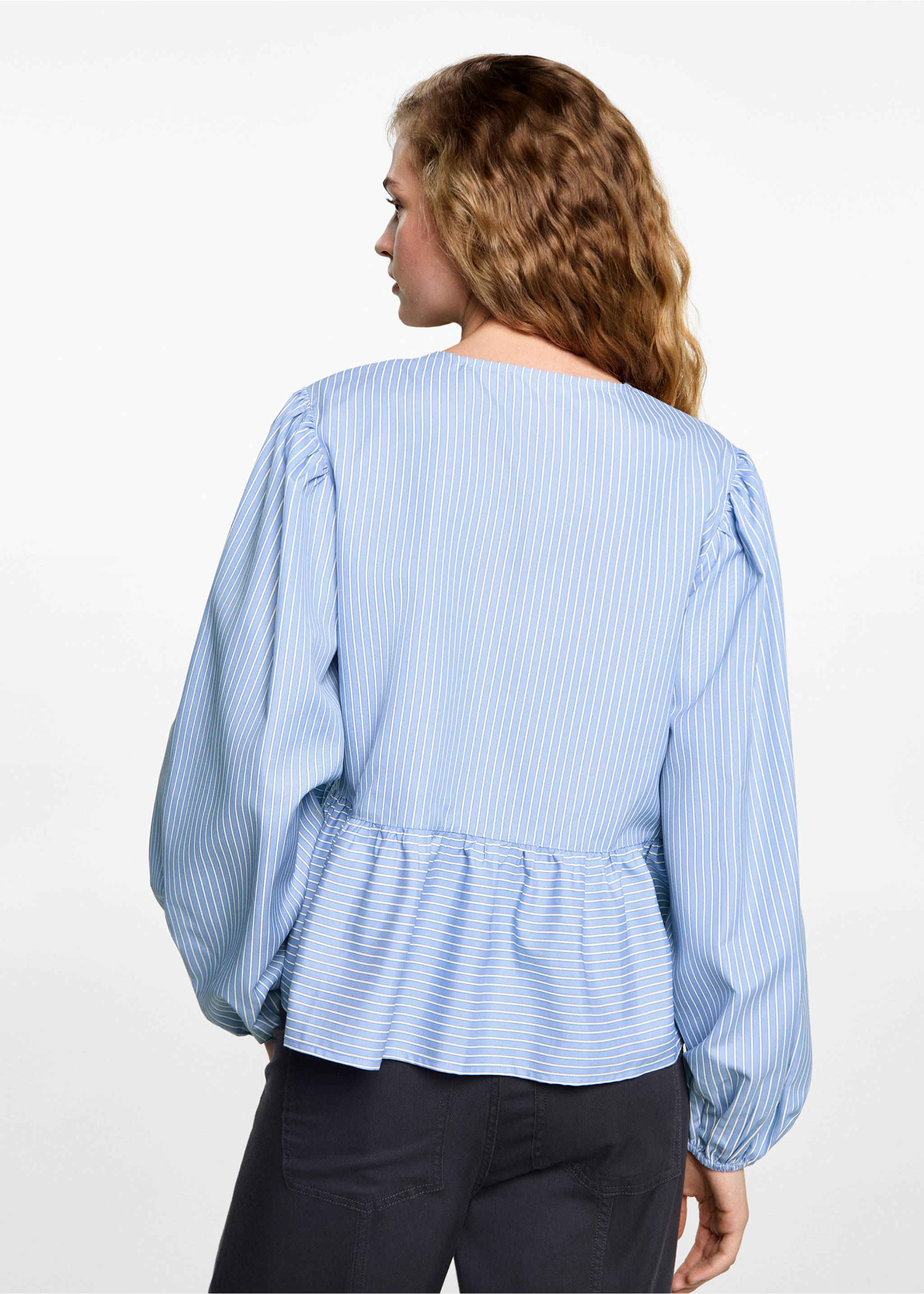 Striped bow blouse - Reverse of the article, Blue. Ref: 87092539-00.