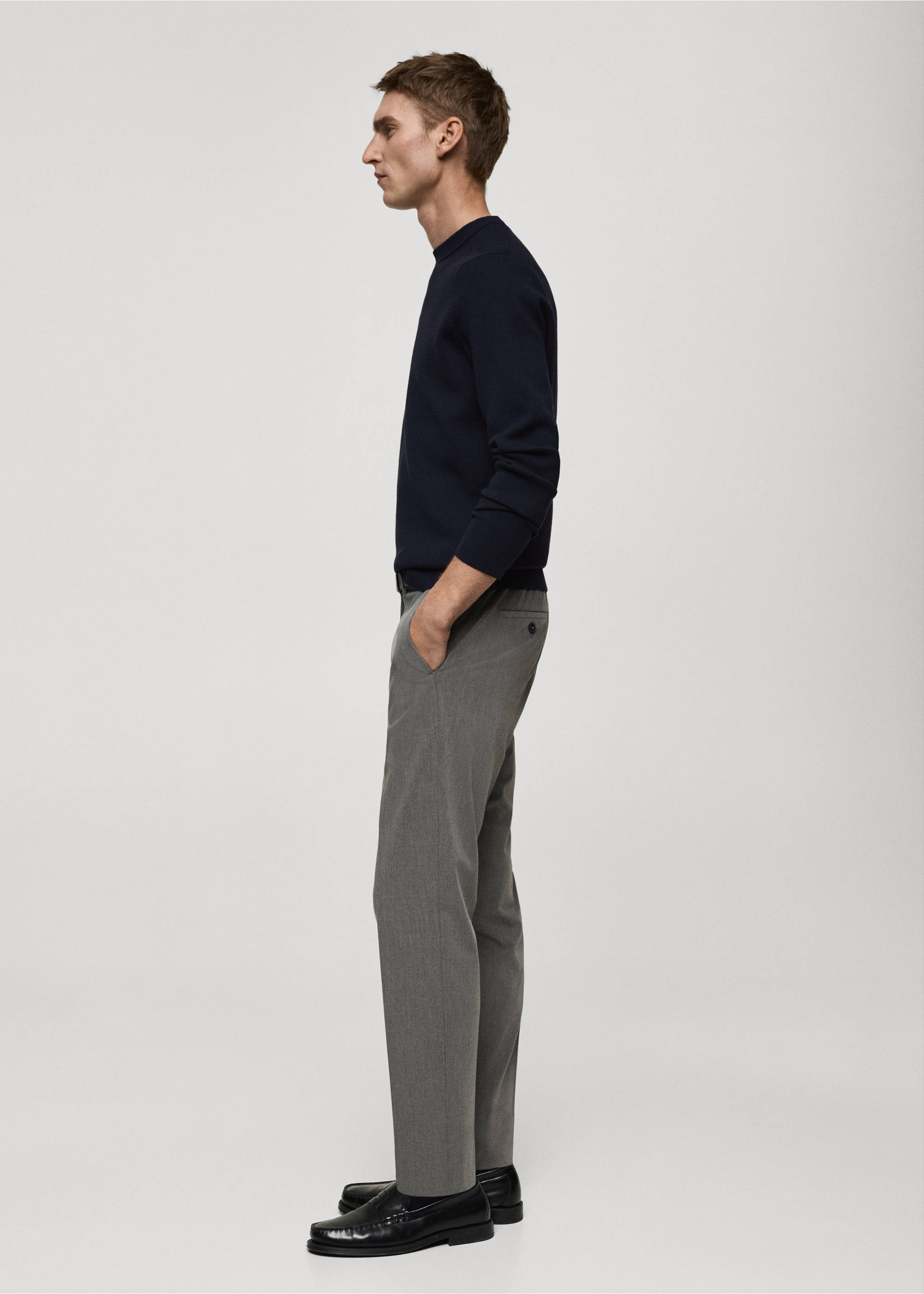 Medium-knit regular-fit sweater - Details of the article 2, Dark Navy. Ref: 87092889-00.