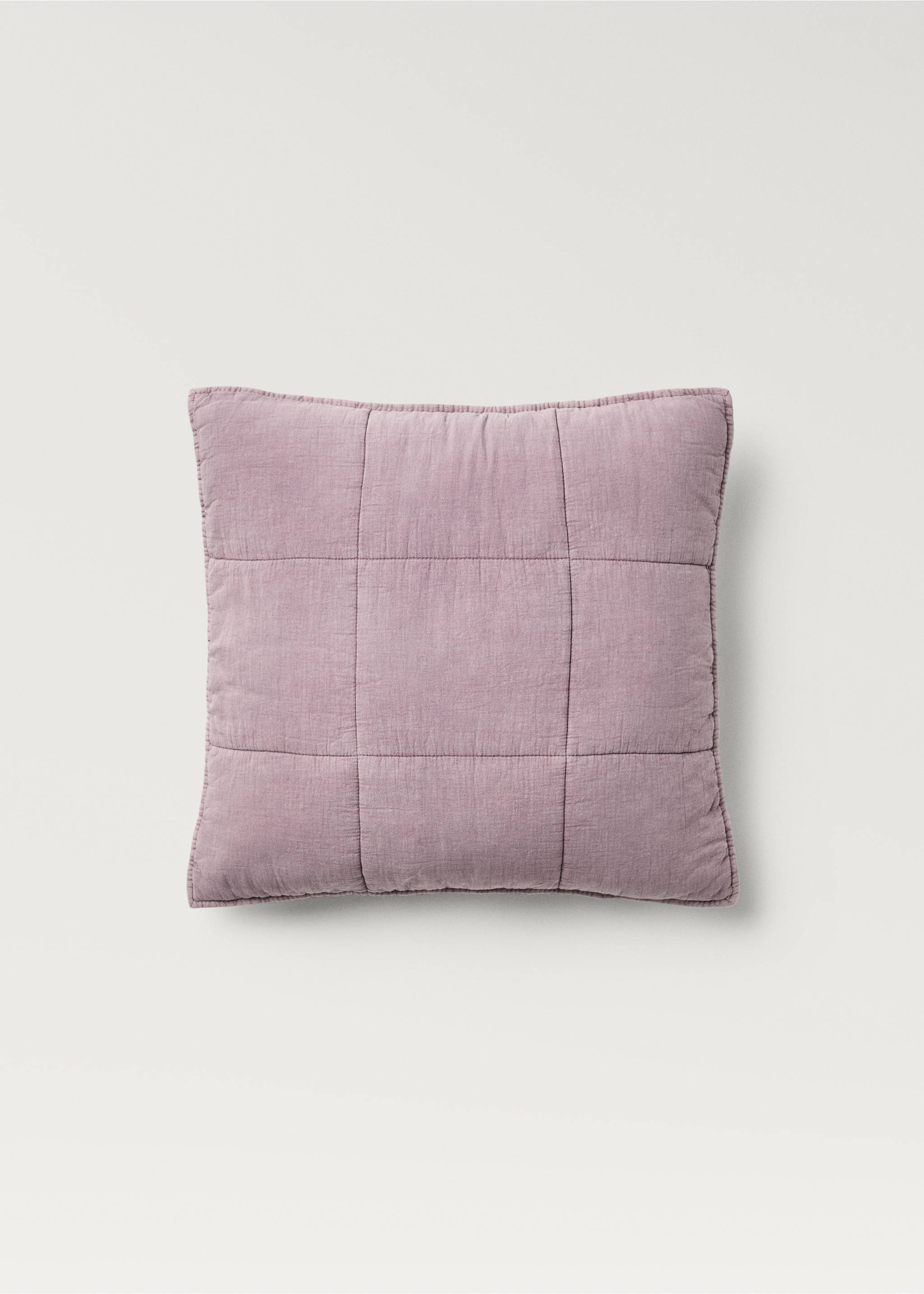 Mauve pink quilted cushion cover with stitched square grid., Plum. Ref: 87092908-00.