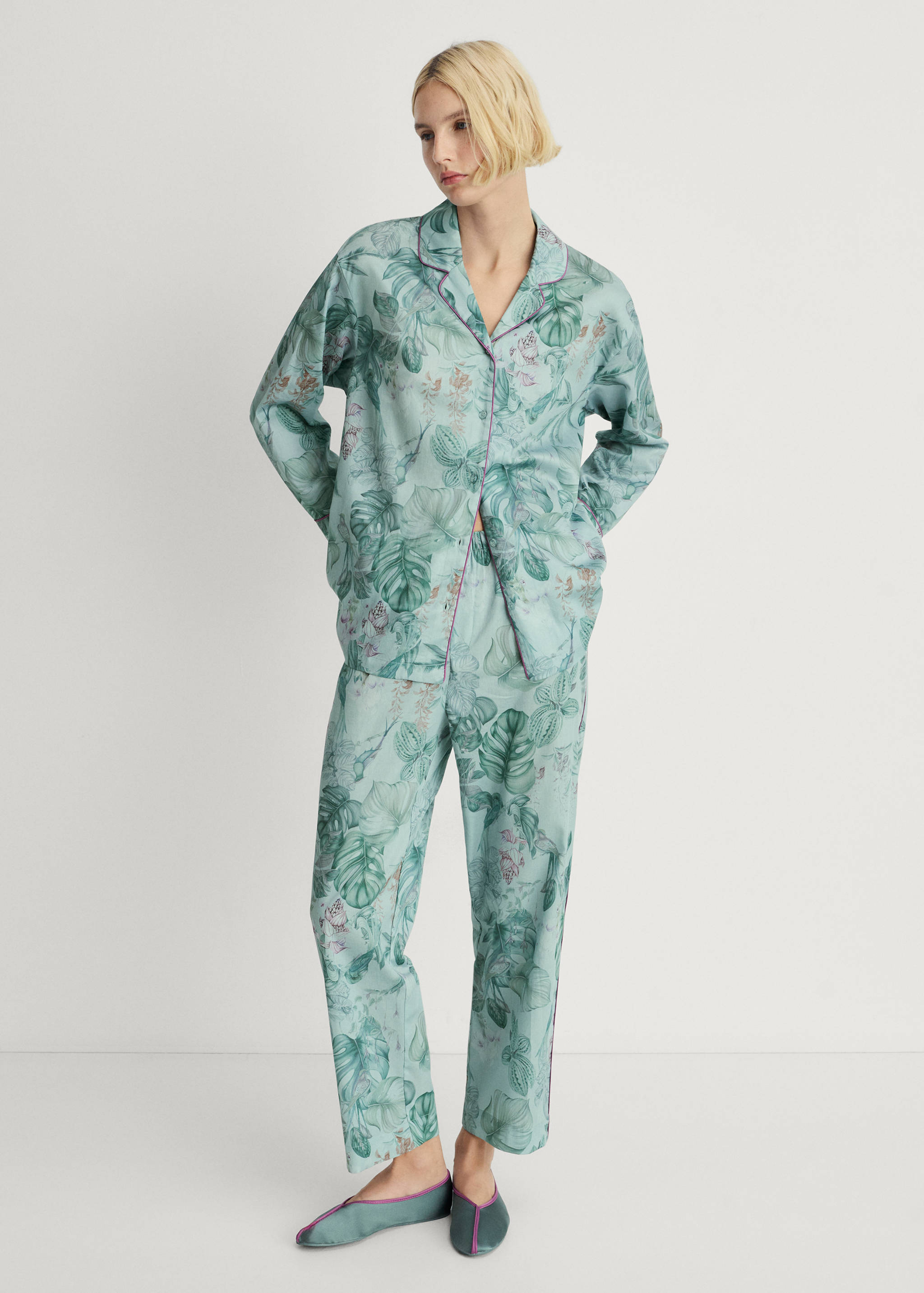 Tropical-print pyjama trousers - General plane