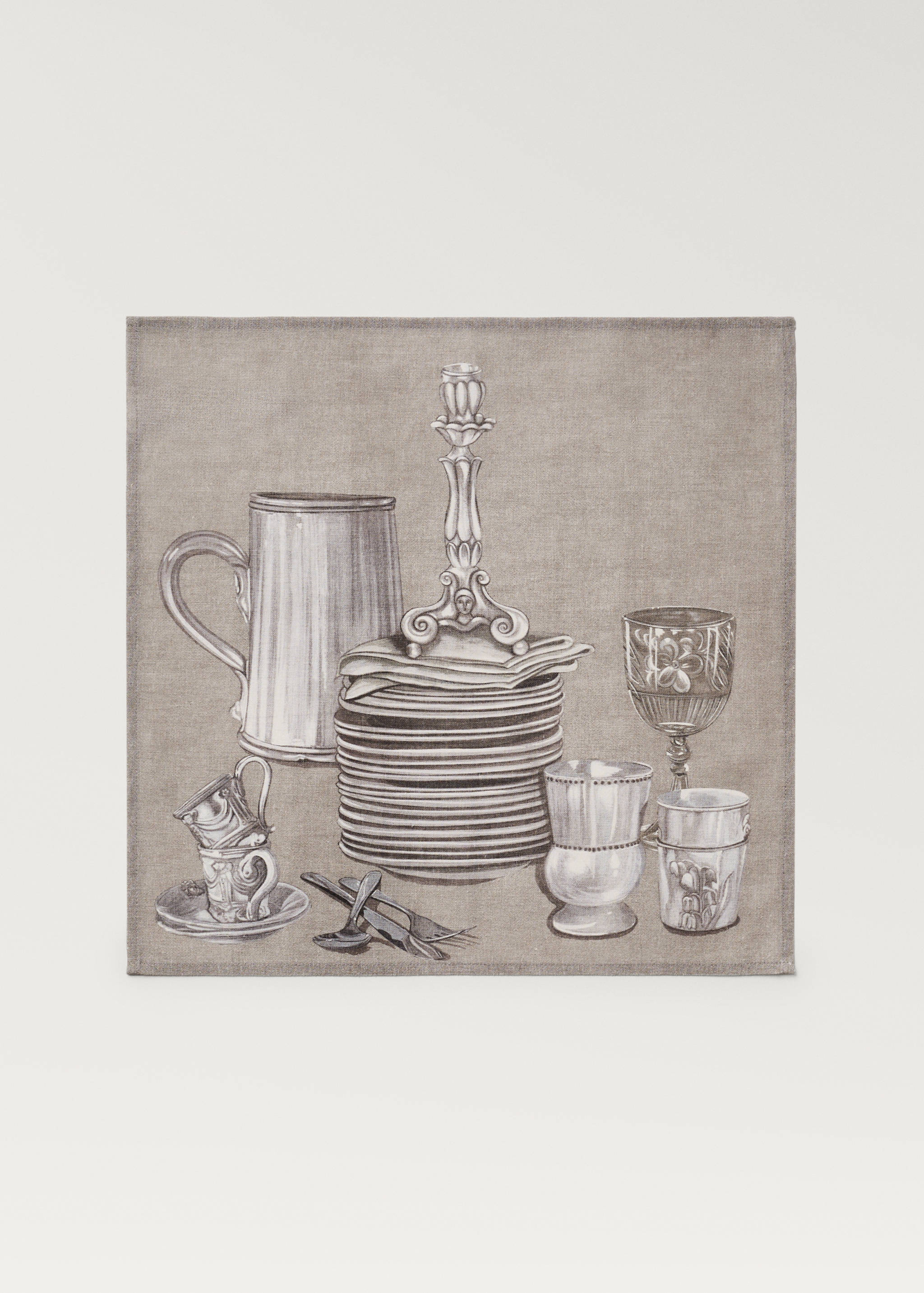 Cotton linen napkins with tableware print - Details of the article 1