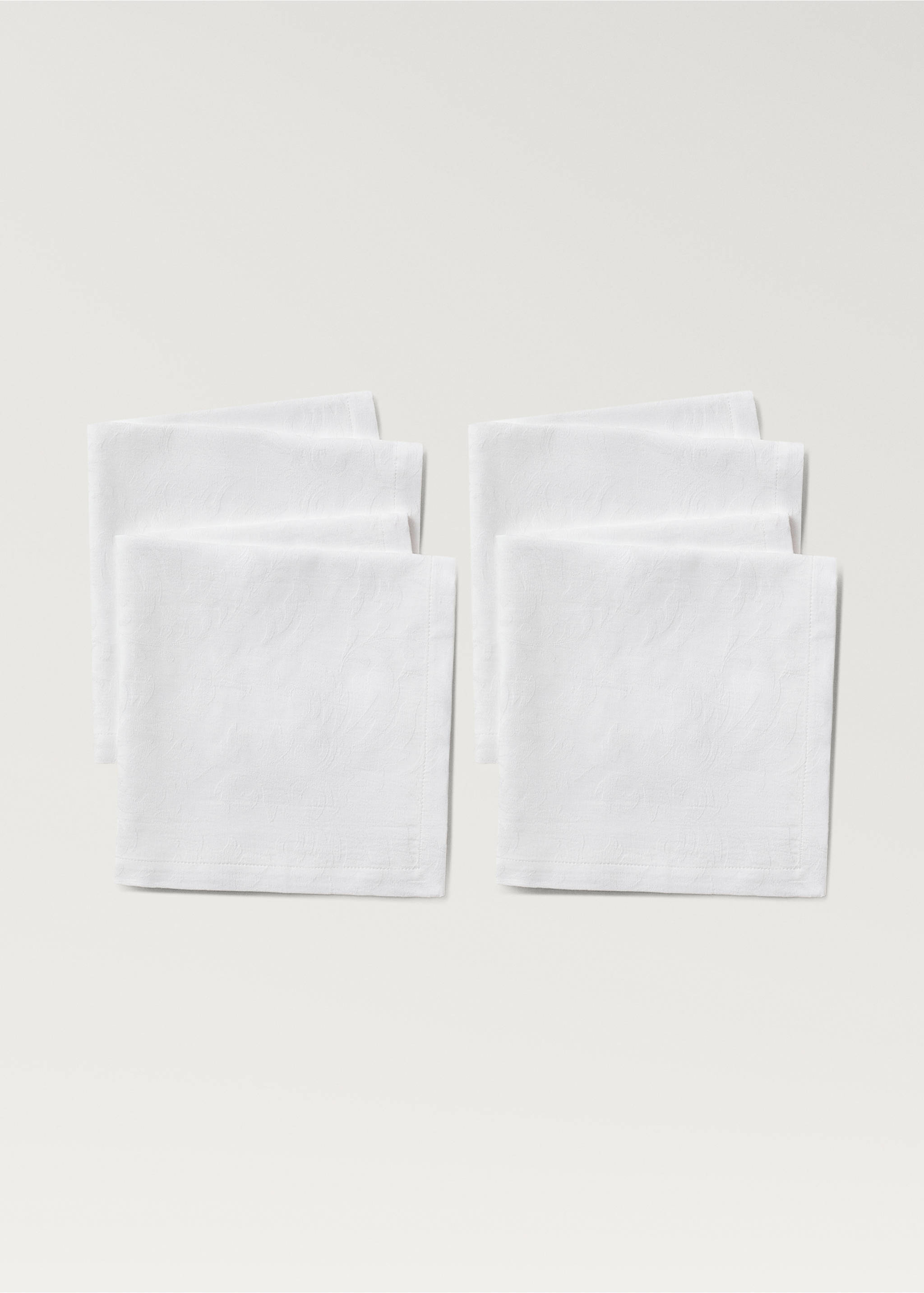 Cotton jacquard floral napkins - Details of the article 1, White. Ref: 87092949-00.