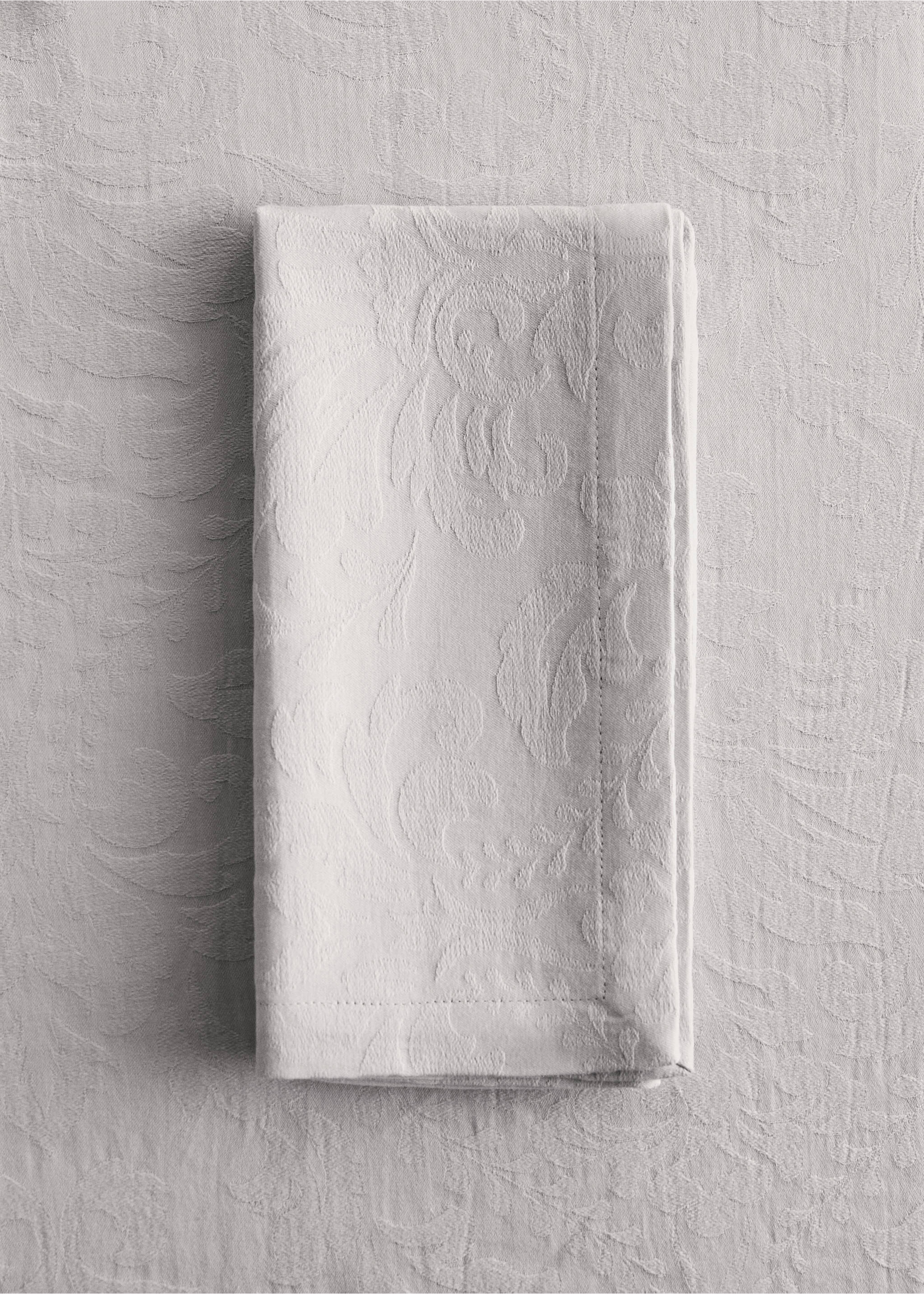 Servietten aus Baumwolljacquard mit Blumenmuster - Allgemeine Ansicht, Grau. Ref: 87092949-00.