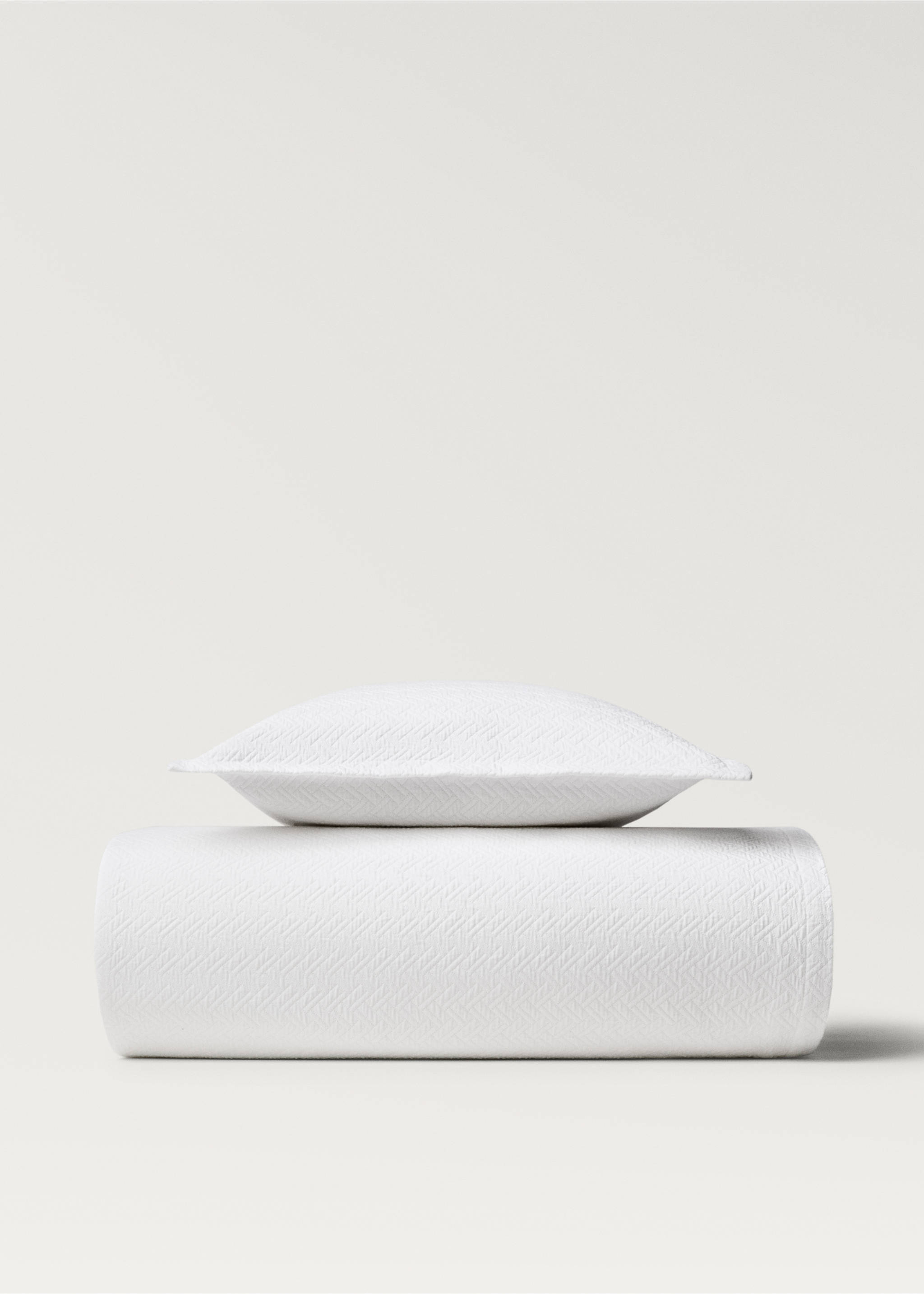 Cotton jacquard geometric pillowcase 50x50 cm - Details of the article 4, White. Ref: 87092958-00.