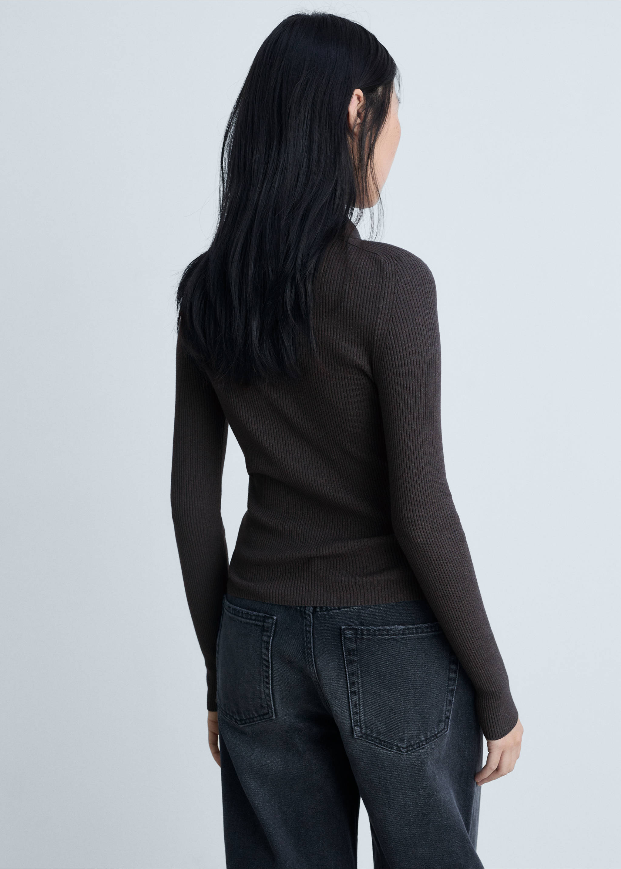 Zipped knit cardigan - Reverse of the article, Dark Grey. Ref: 87093276-00.