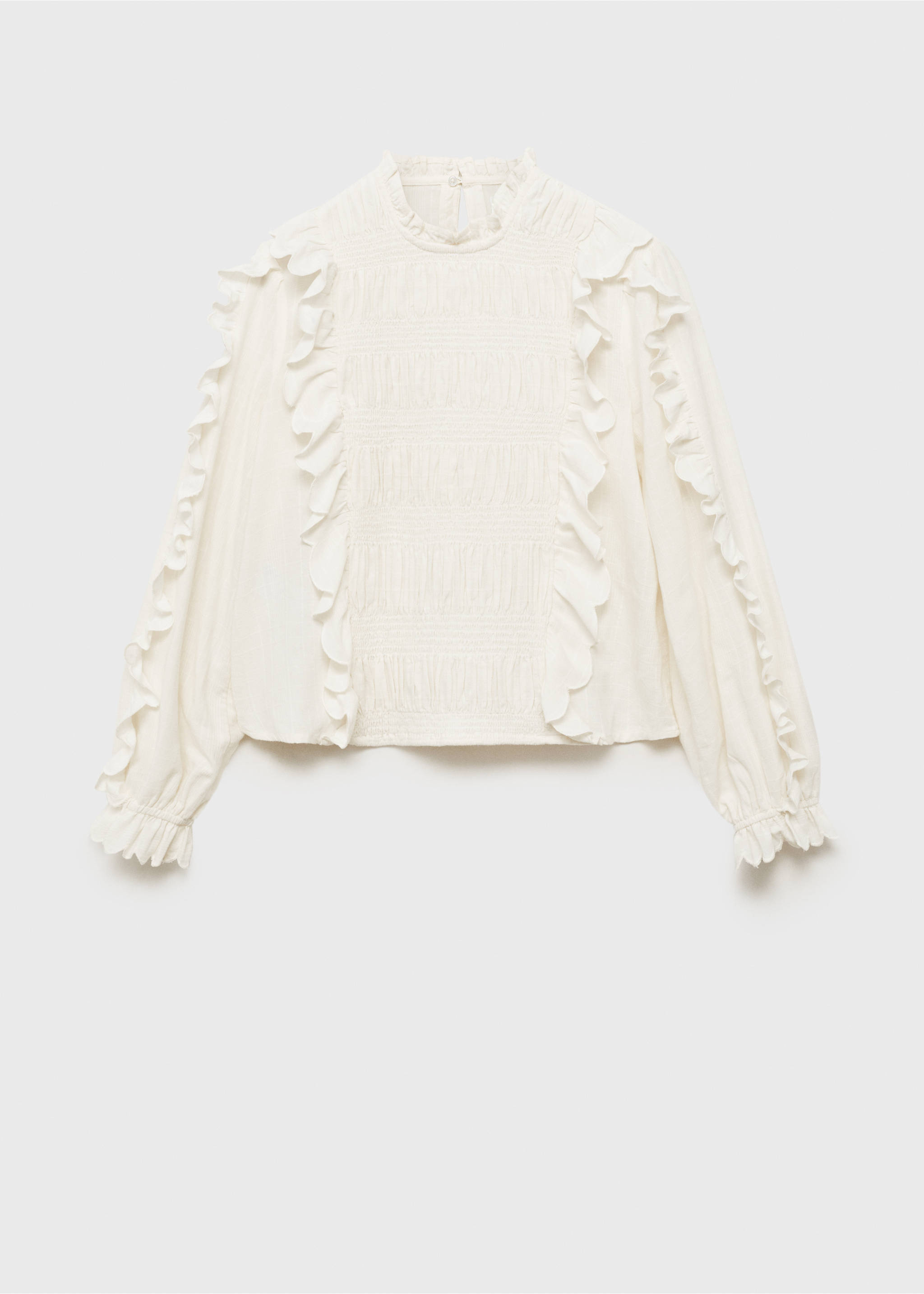 Ruched blouse with ruffles - Article without model, Off White. Ref: 87093277-00.