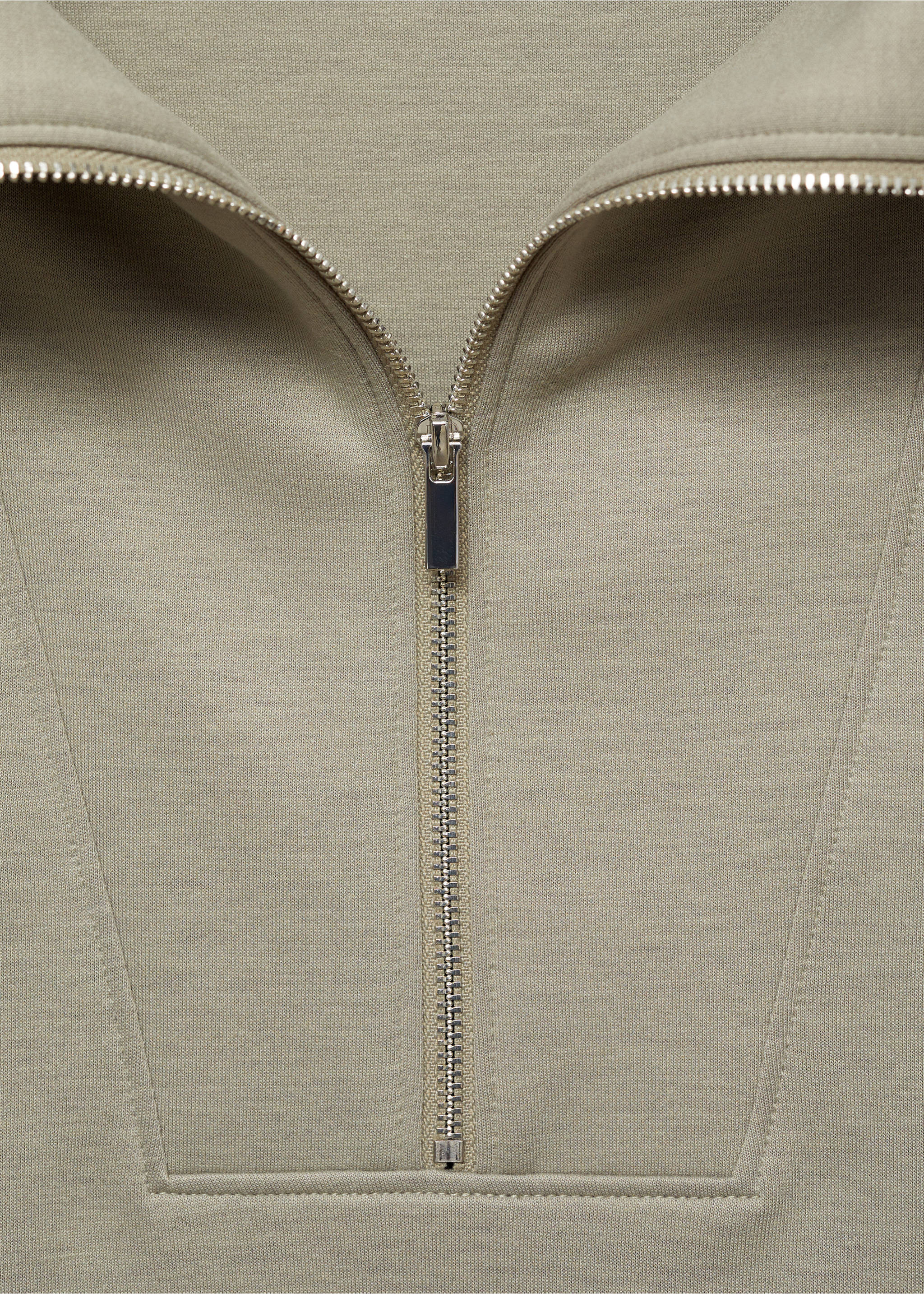 Knitted zip-neck sweatshirt - Details of the article 8, Khaki. Ref: 87093286-00.