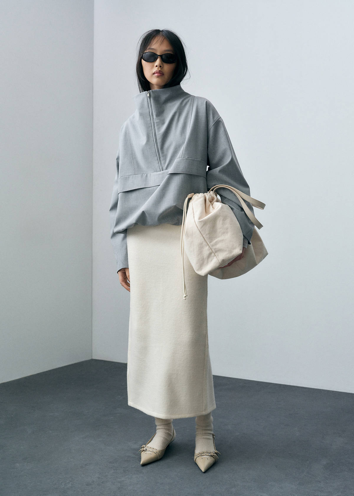 Wool-blend midi-skirt