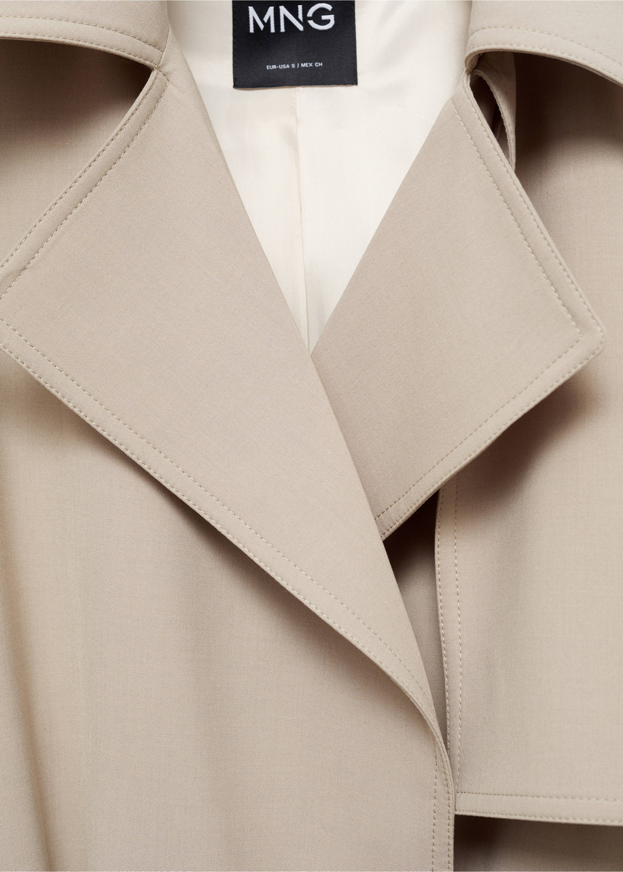 Oversized trench coat with belt - Details of the article 8, Ecru. Ref: 87093294-00.