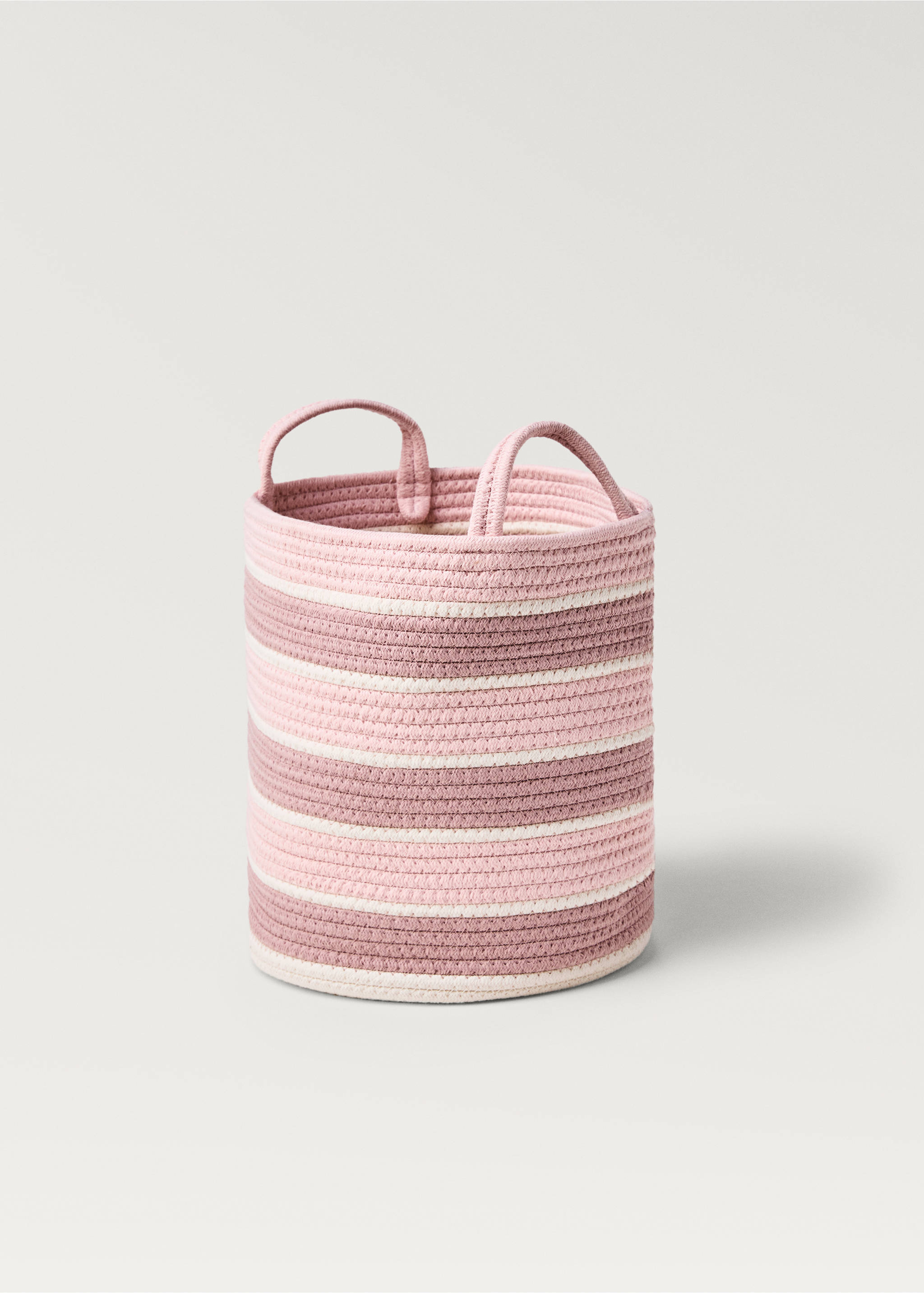 Medium striped double-handle children's basket - Details of the article 1, Pink. Ref: 87093305-00.