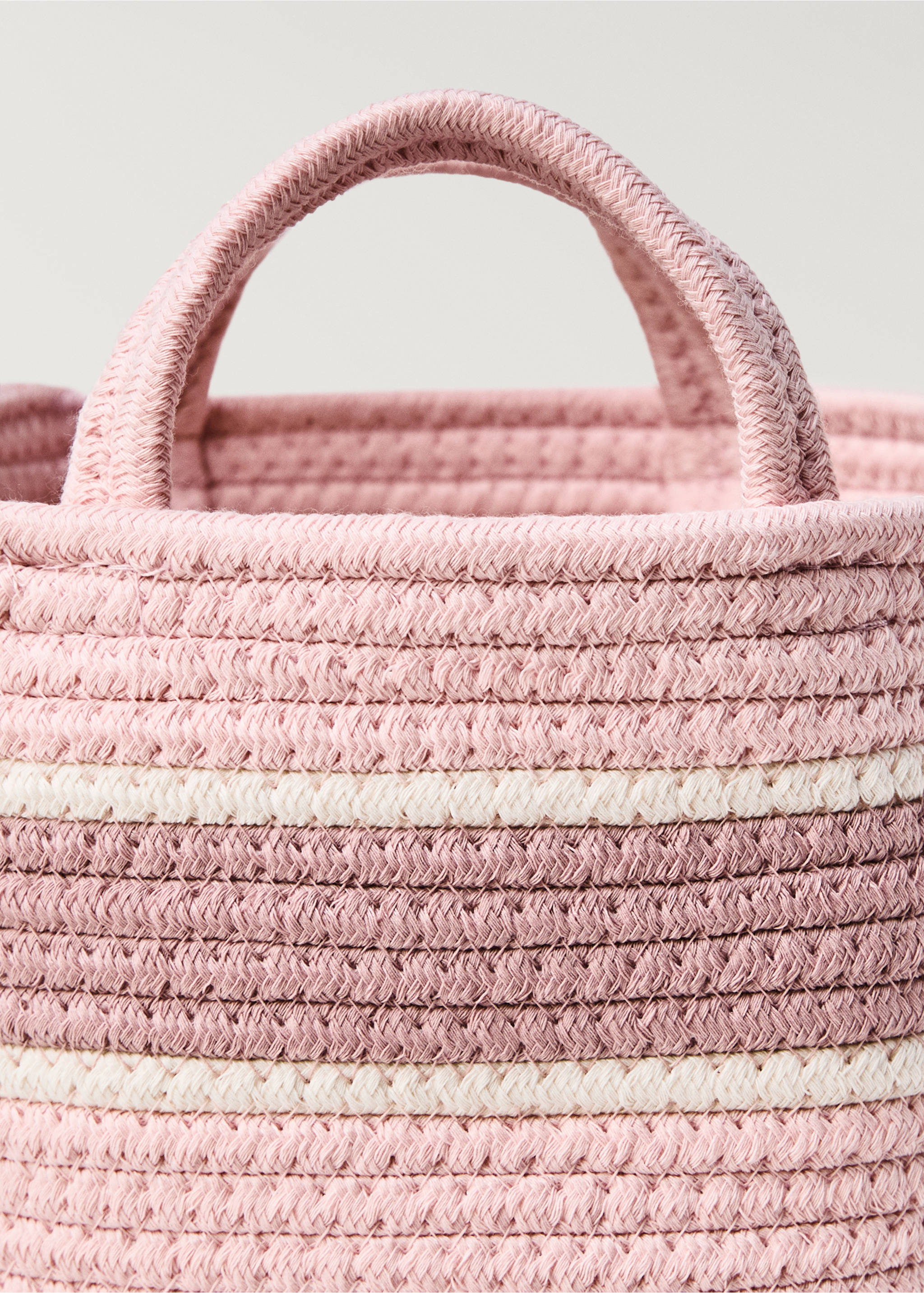 Medium striped double-handle children's basket - Details of the article 2, Pink. Ref: 87093305-00.