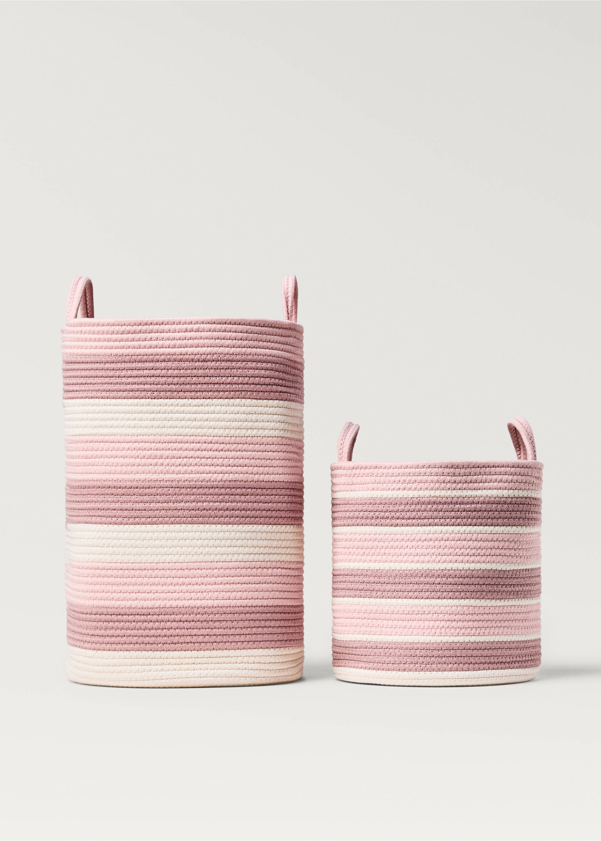 Medium striped double-handle children's basket - Details of the article 3, Pink. Ref: 87093305-00.