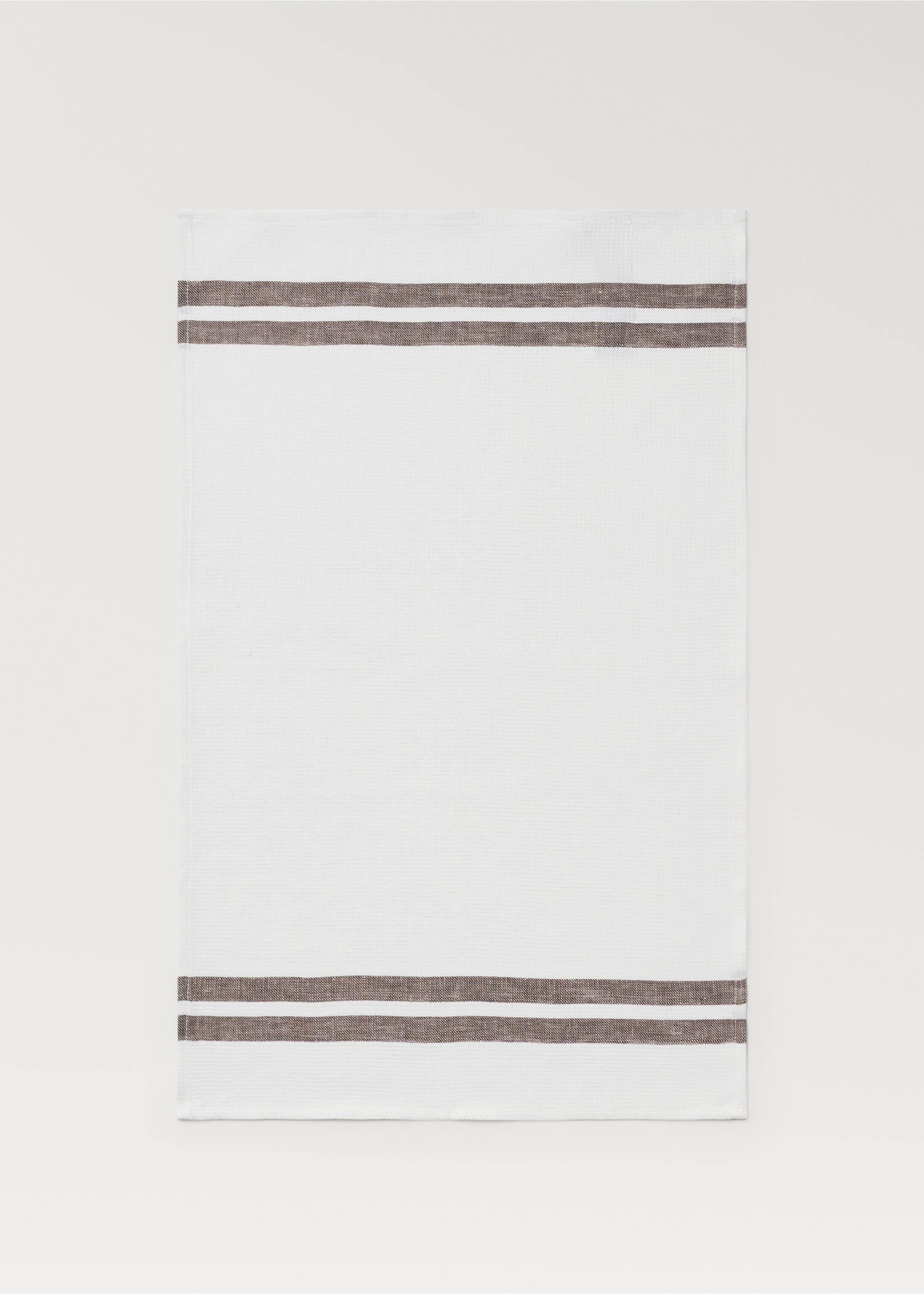 White kitchen towel with textured weave and dark brown stripes., Sand. Ref: 87093308-00.