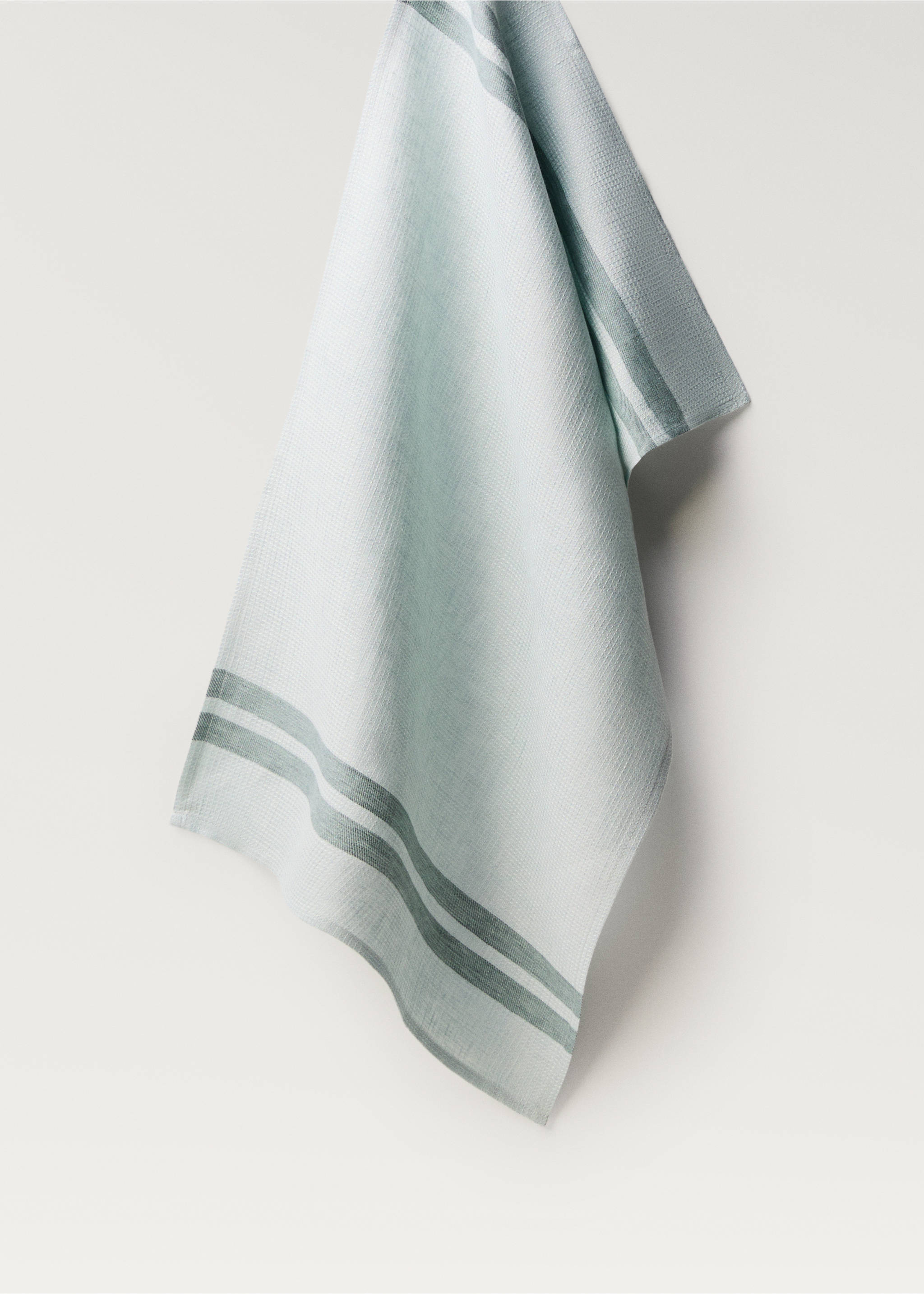 Waffle-linen striped kitchen cloth - Article without model, Mint Green. Ref: 87093308-00.
