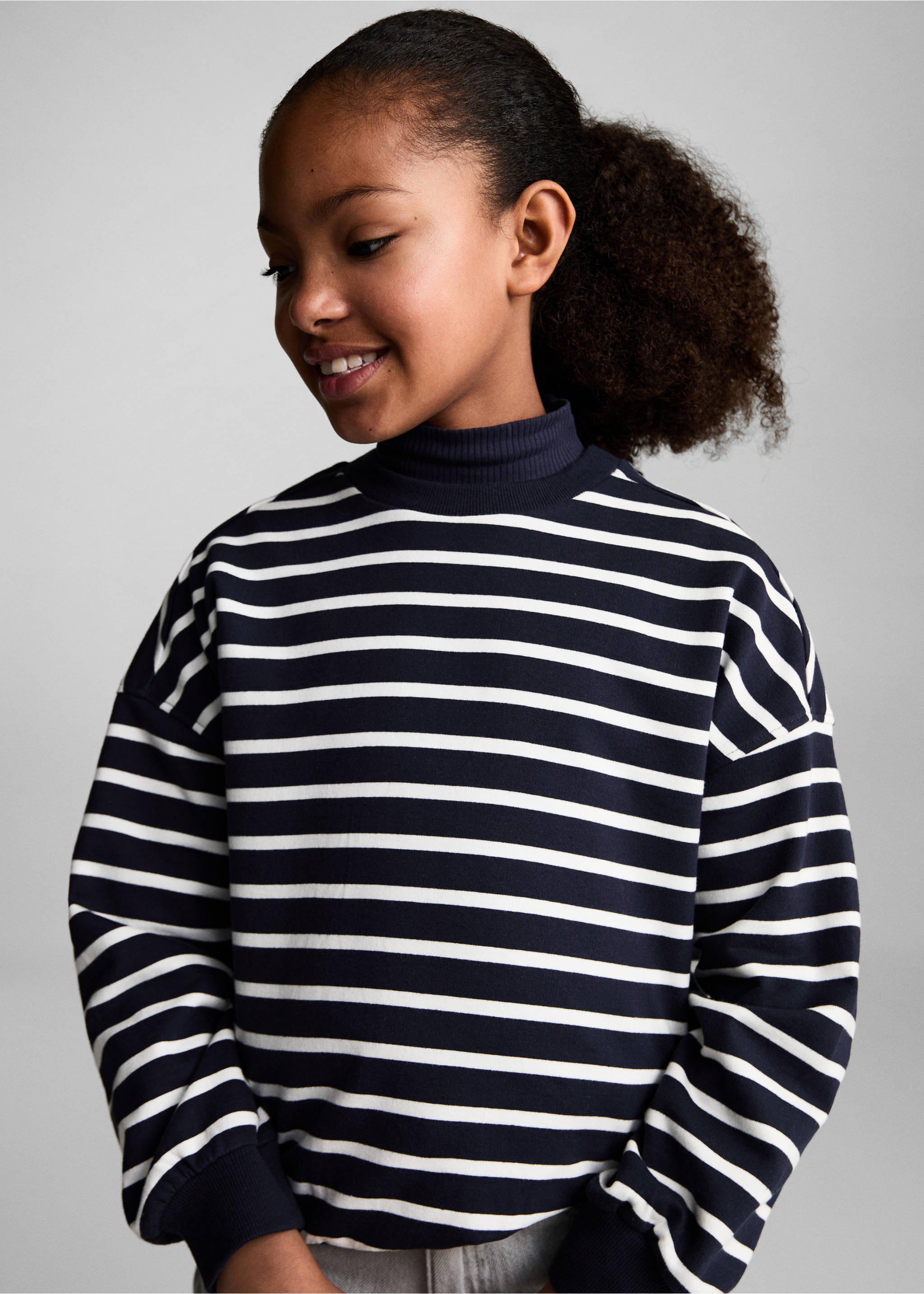 Striped cotton-blend sweatshirt - Medium plane, Dark Navy. Ref: 87093642-00.