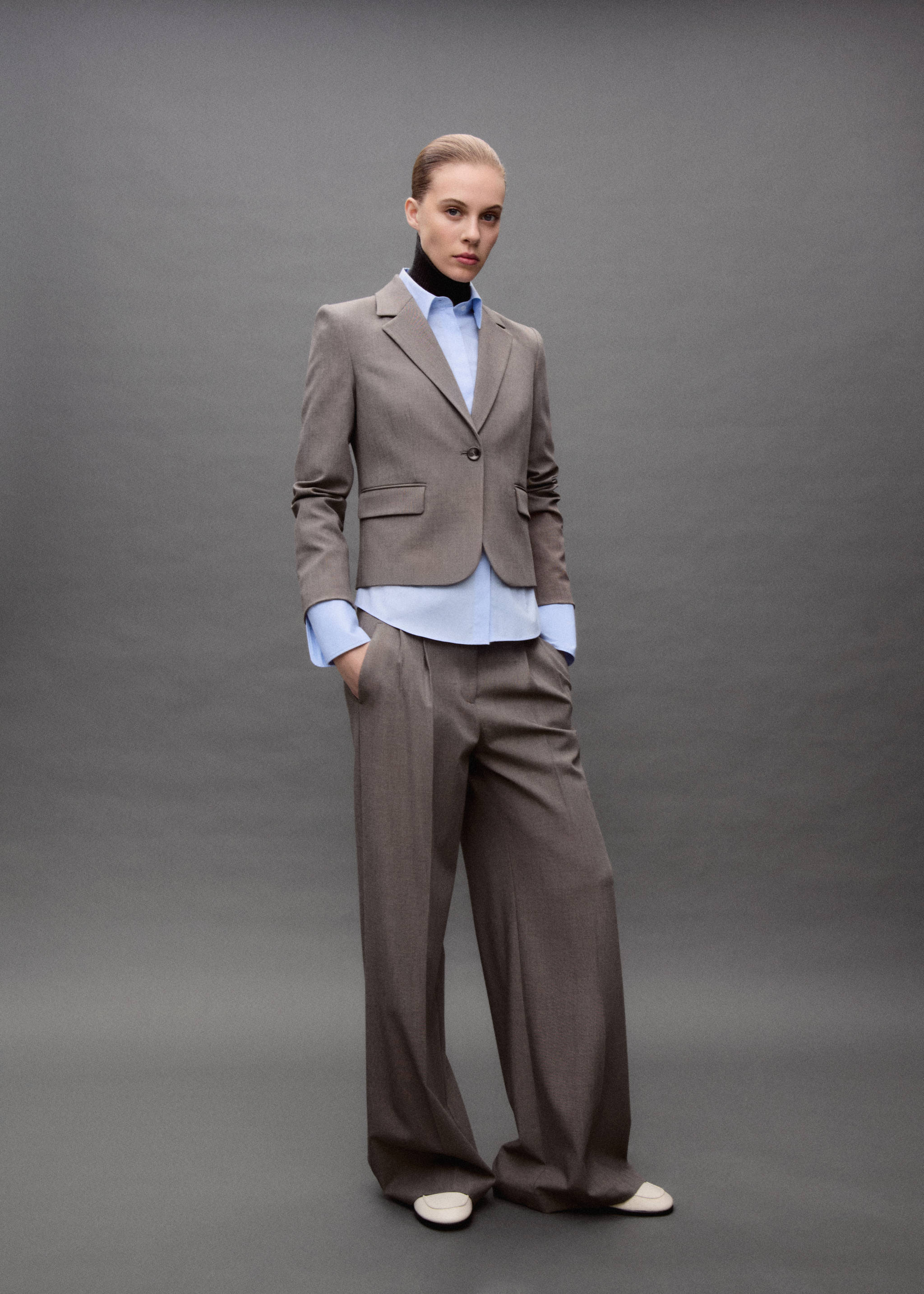 Wide leg suit trousers - Details of the article 3, Brown. Ref: 87093651-00.