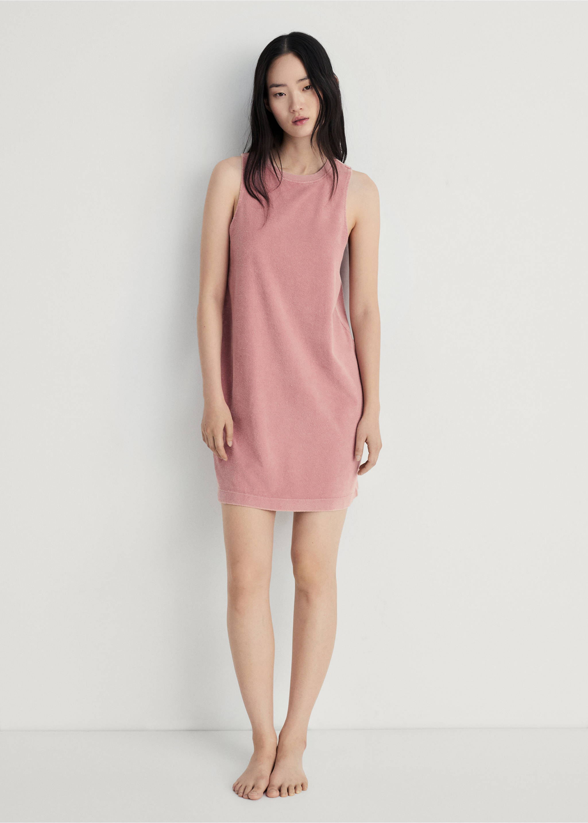 Overdyed terry cotton nightgown - General plane, Pink. Ref: 87093652-00.