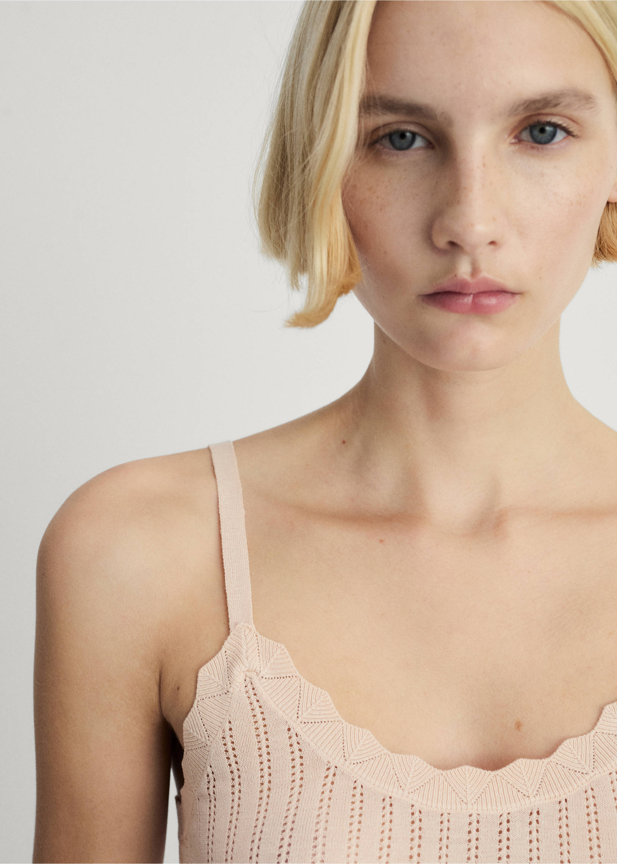 Pyjama top with pointelle detail - Details of the article 1, Salmon. Ref: 87094065-00.