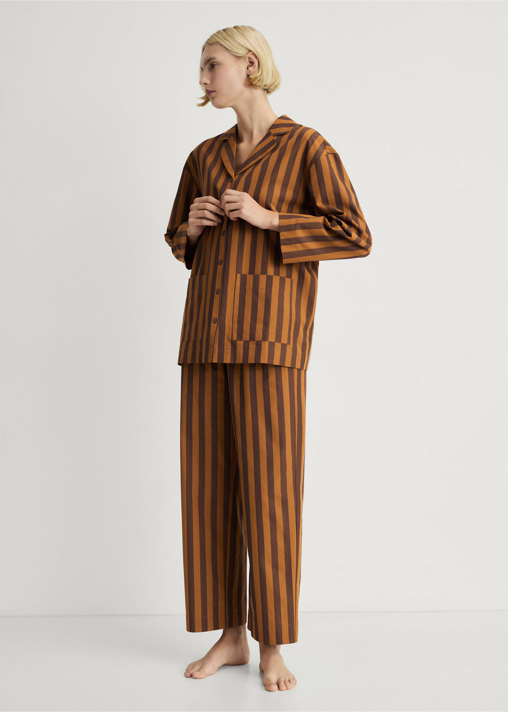 Two-tone woven striped long shirt - General plane, Brown. Ref: 87094066-00.