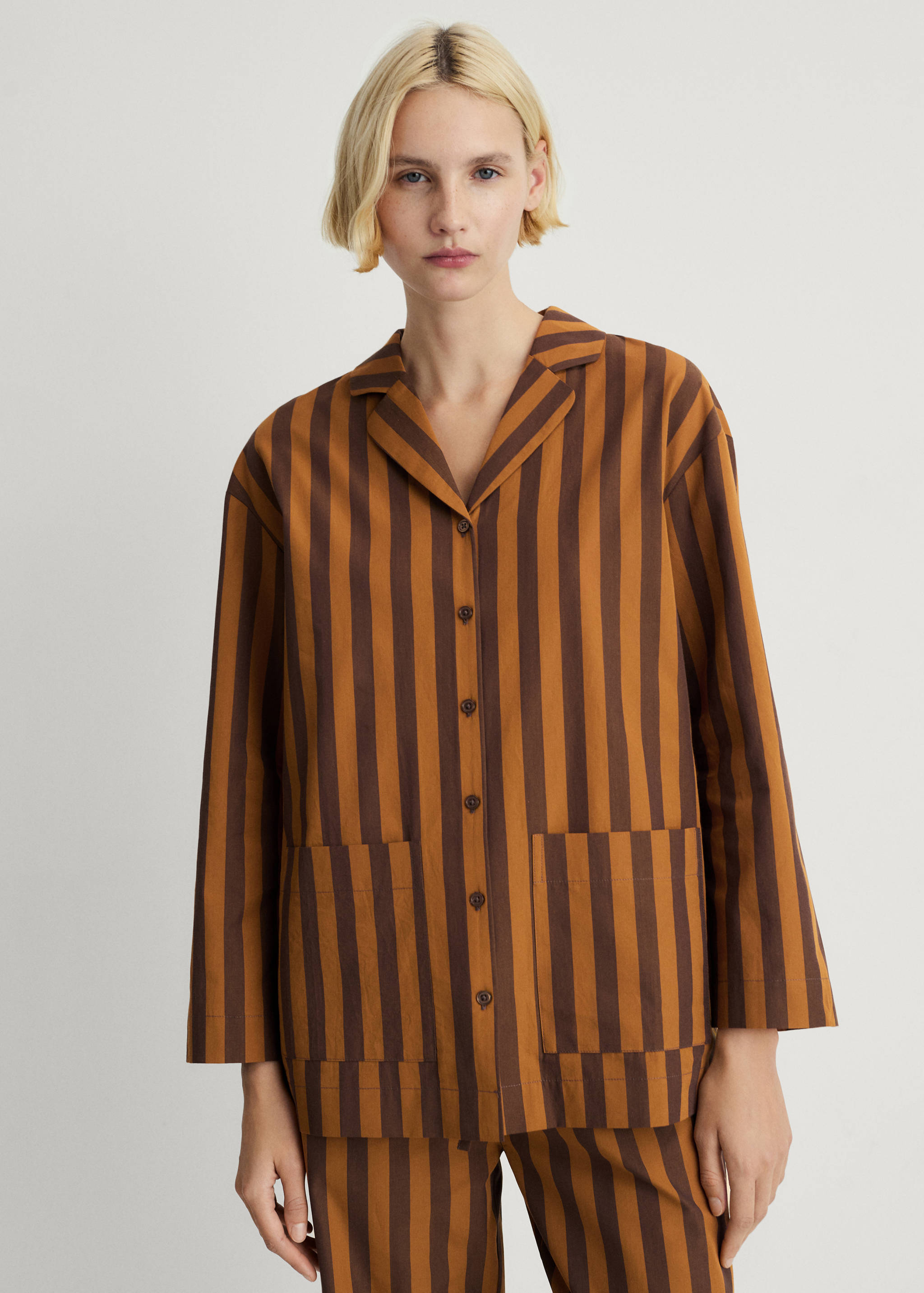 Two-tone woven striped long shirt - Medium plane