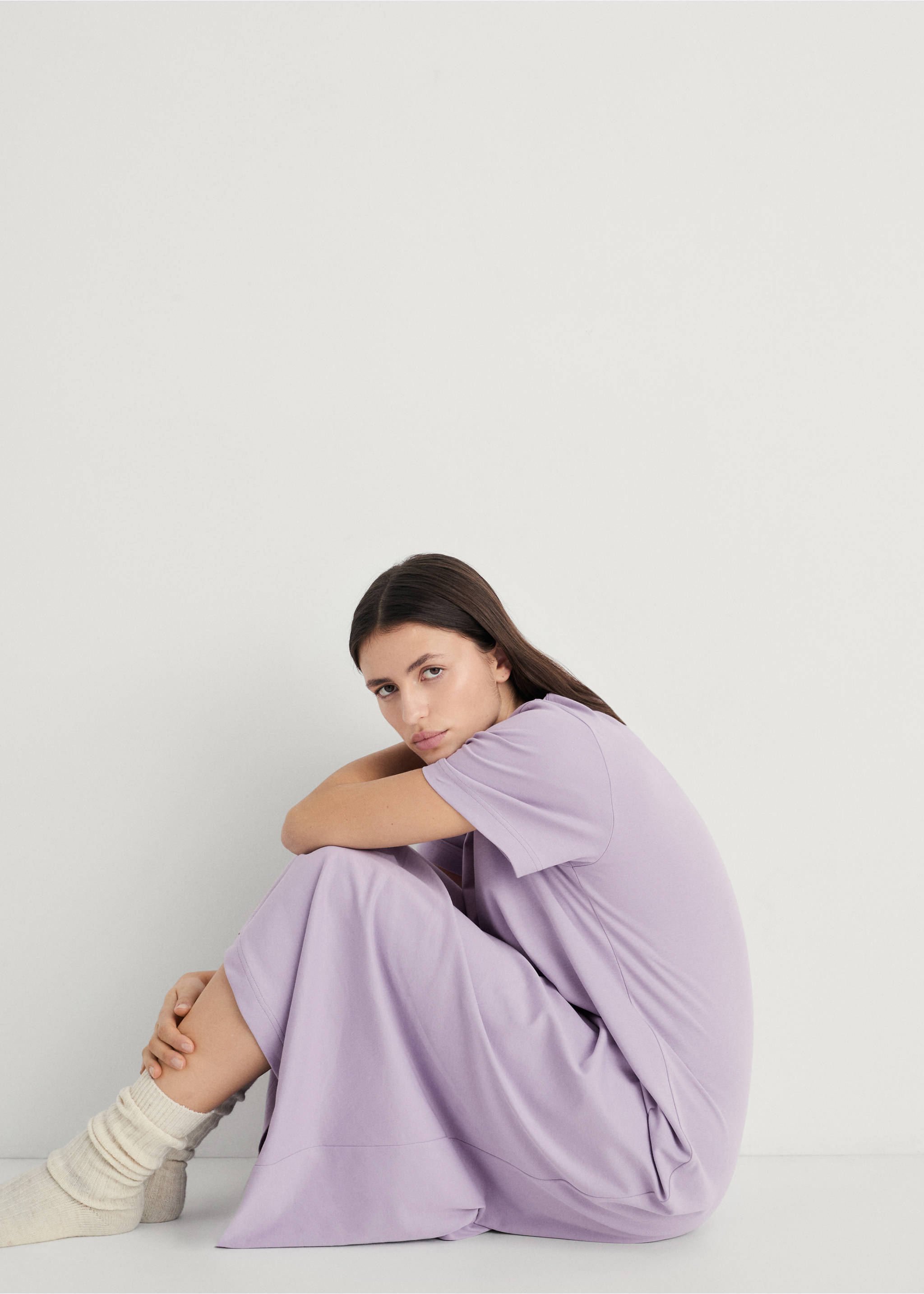Plain cotton nightgown - Details of the article 2, Lavender. Ref: 87094072-00.
