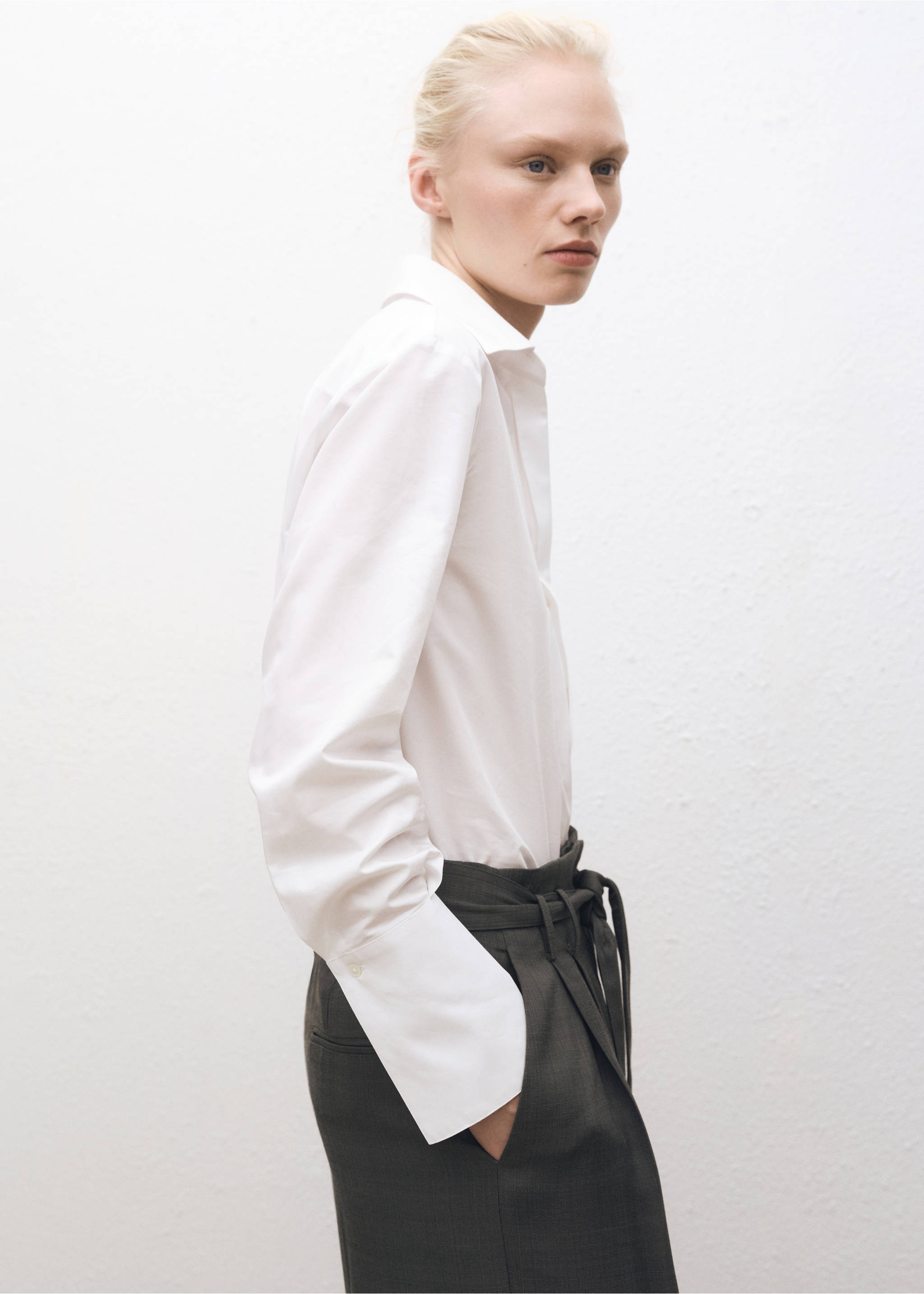 Regular cotton lyocell-blend shirt - Details of the article 1, Off White. Ref: 87094081-00.