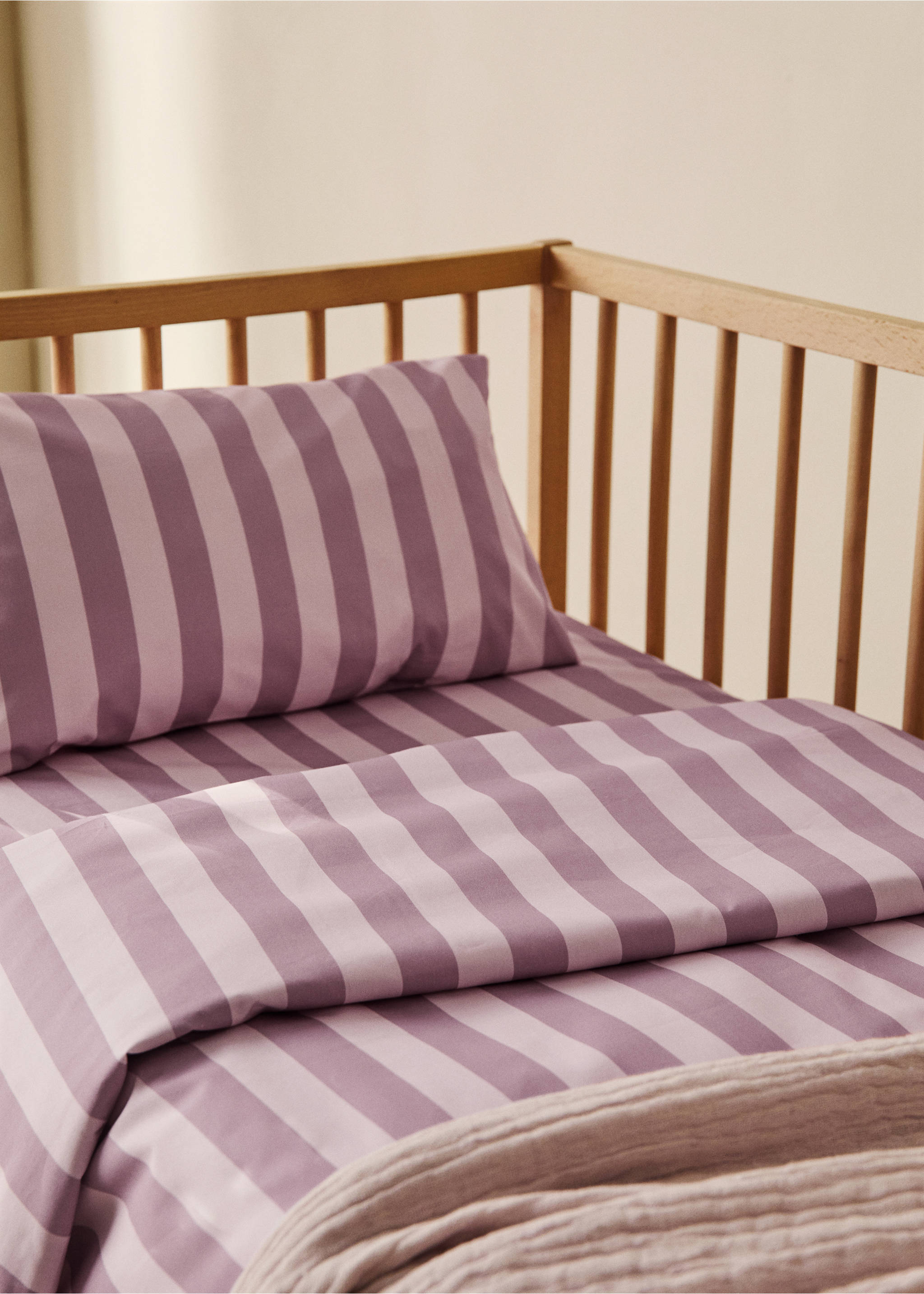 Cotton percale thick-striped duvet cover - General plane, Pink. Ref: 87094086-00.