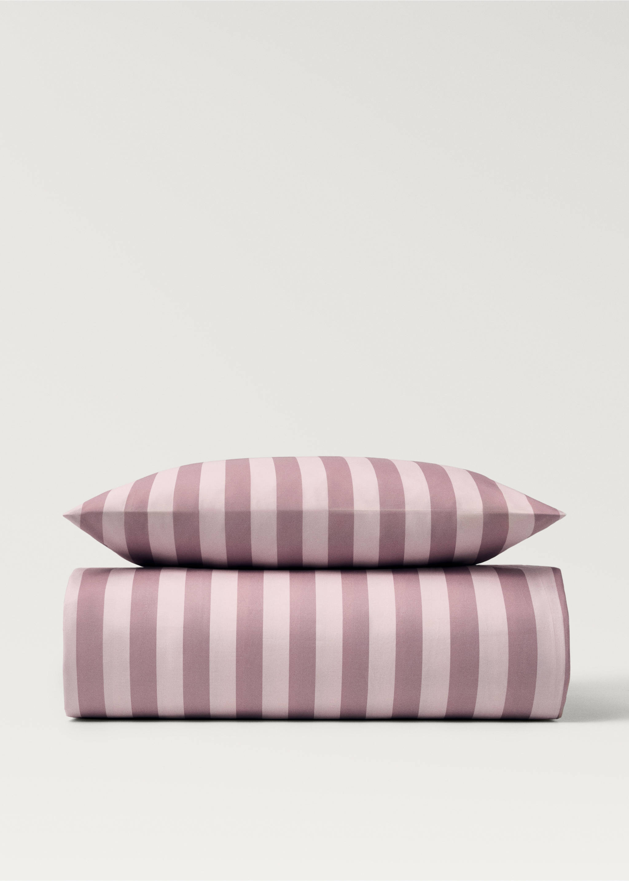 Cotton percale thick-striped duvet cover - Article without model, Pink. Ref: 87094086-00.