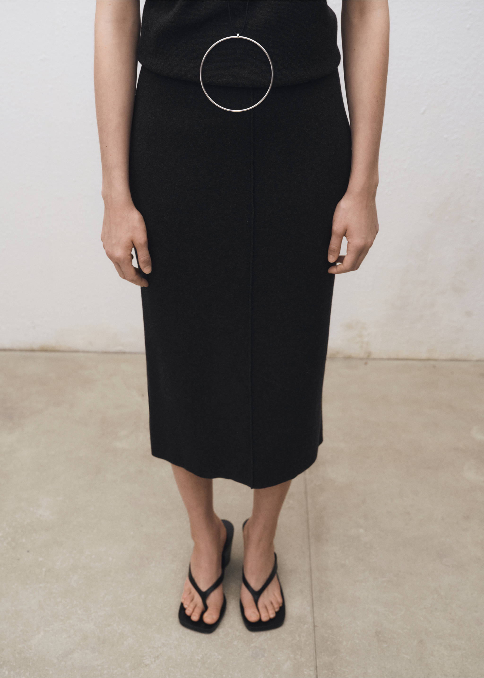 Wool-blend midi-skirt - Medium plane, Charcoal. Ref: 87094087-00.
