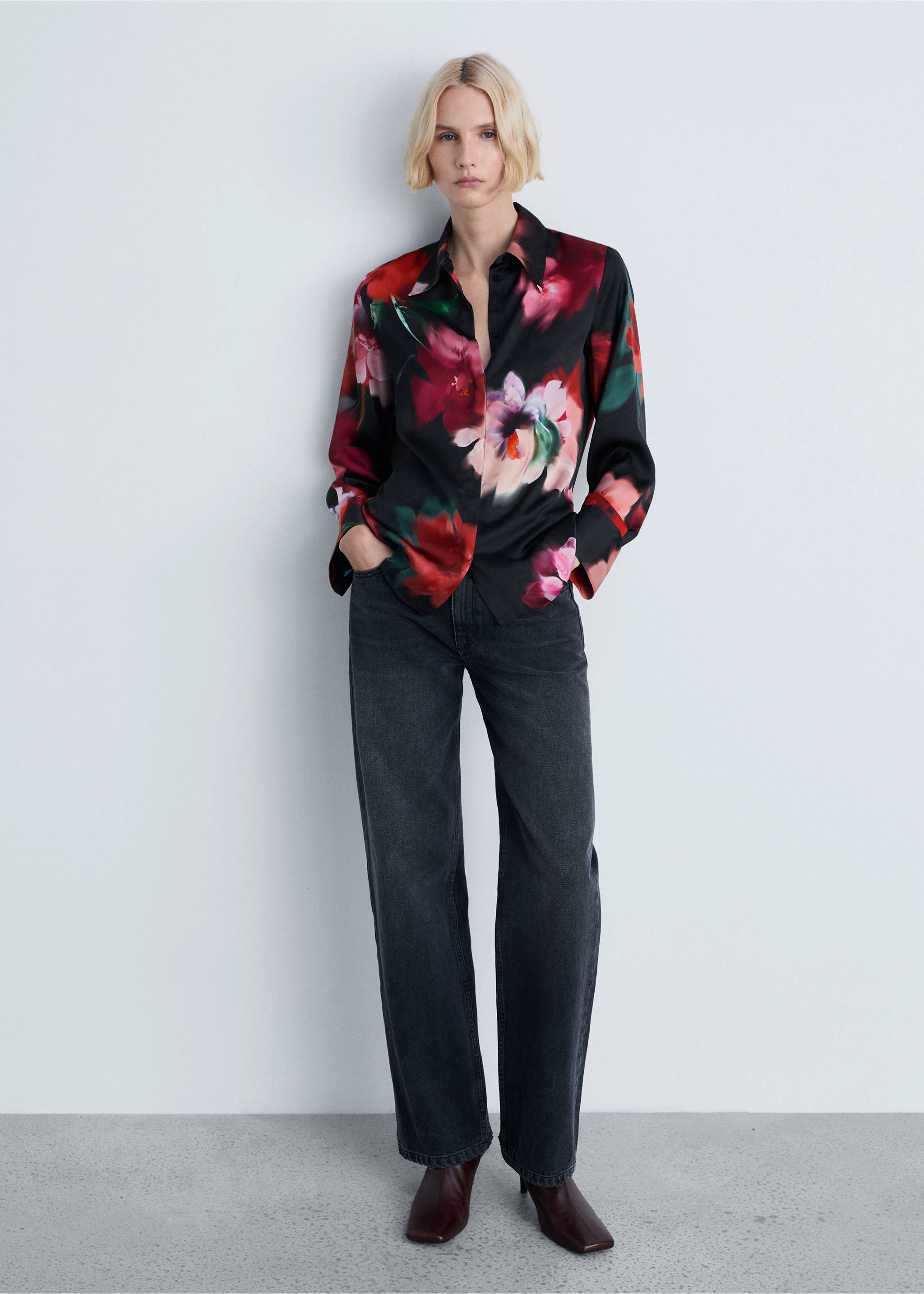 Satin print shirt - General plane, Black. Ref: 87094093-00.