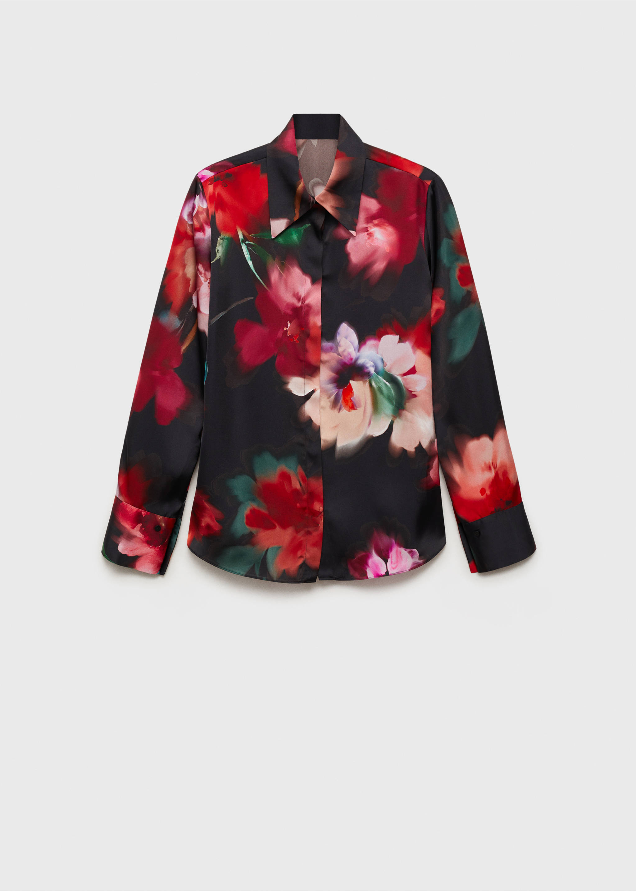 Satin print shirt - Article without model, Black. Ref: 87094093-00.
