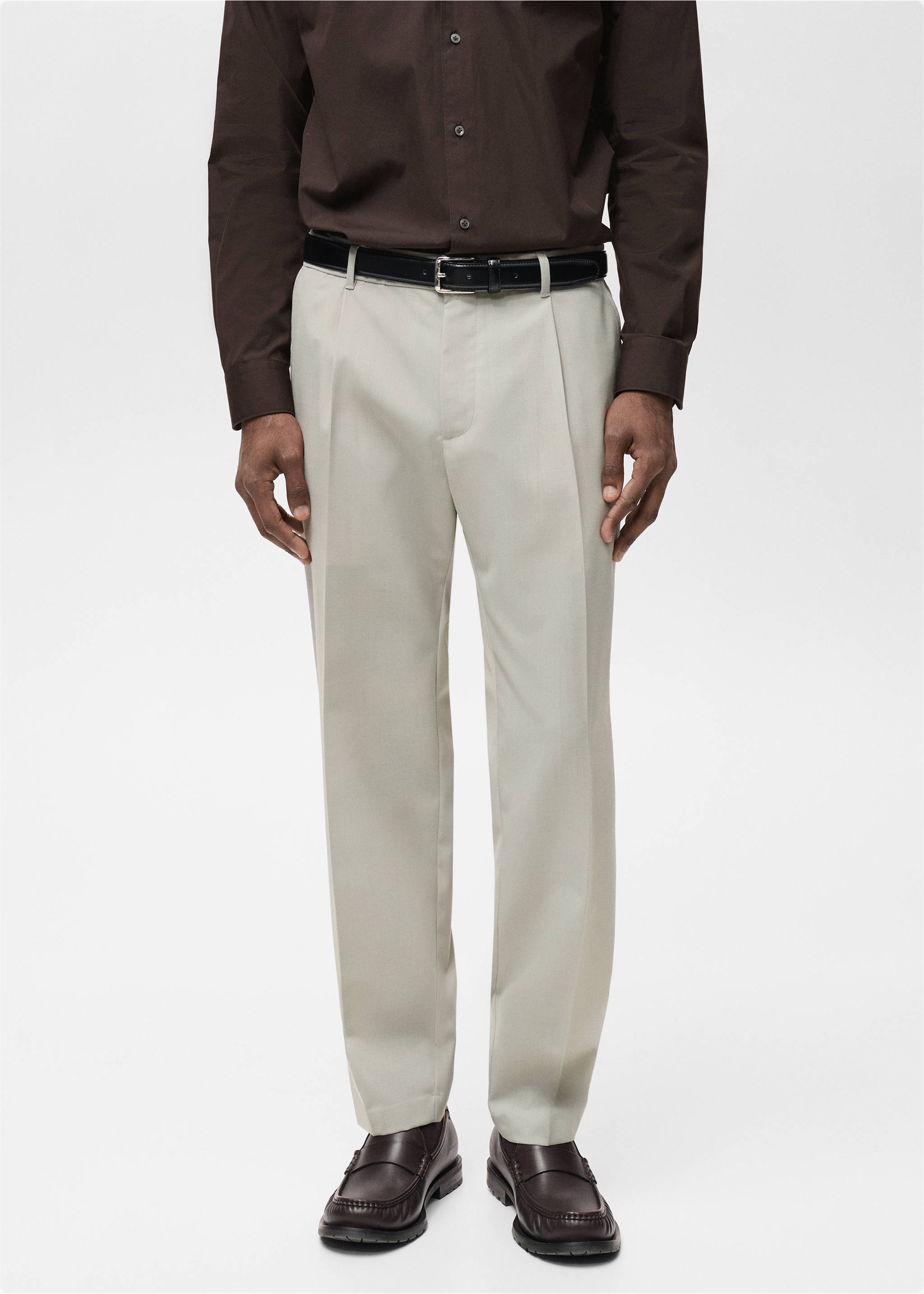 Slim-fit pleated cool wool trousers - Medium plane, Ice Grey. Ref: 87094388-00.