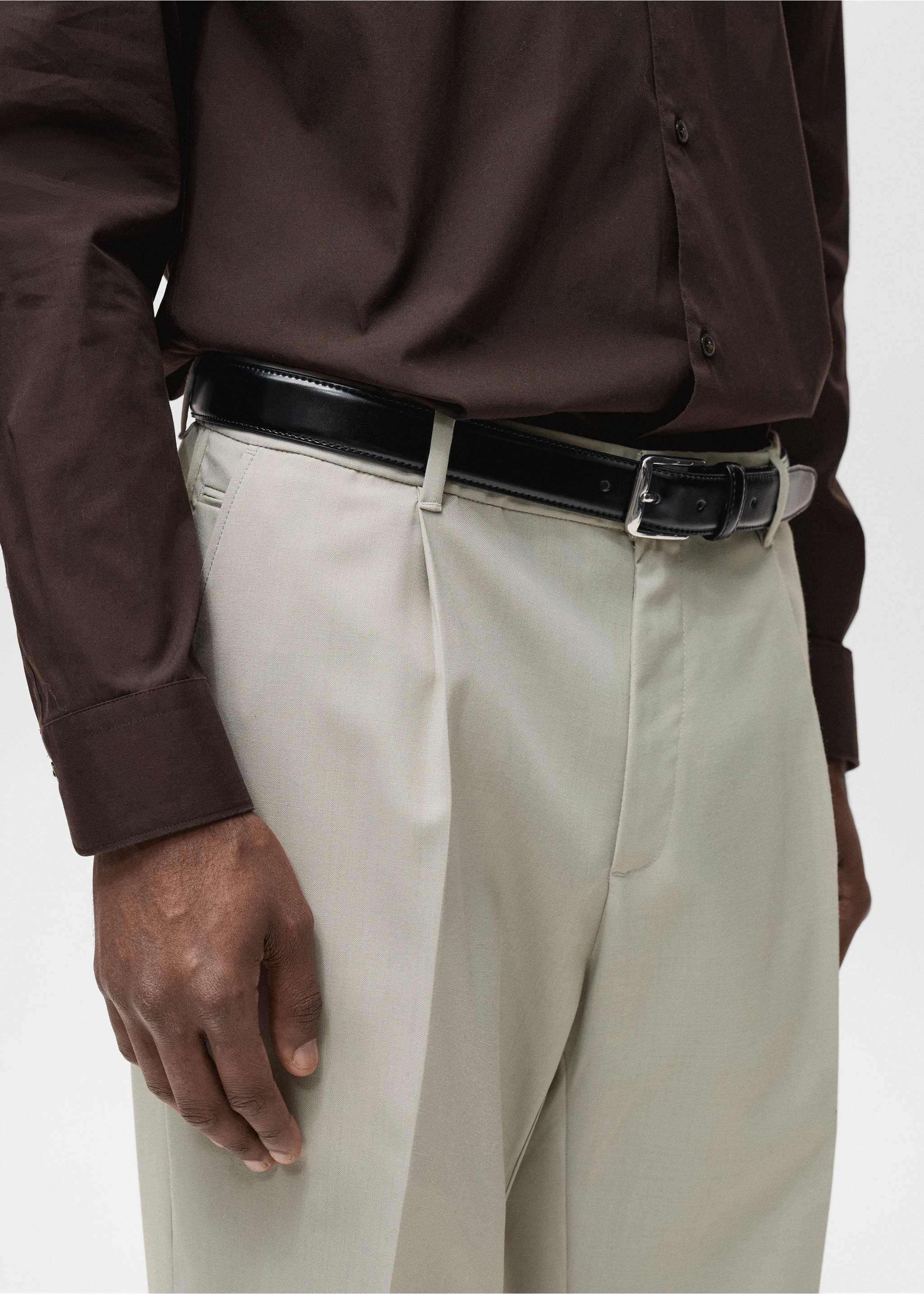 Slim-fit pleated cool wool trousers - Details of the article 1, Ice Grey. Ref: 87094388-00.
