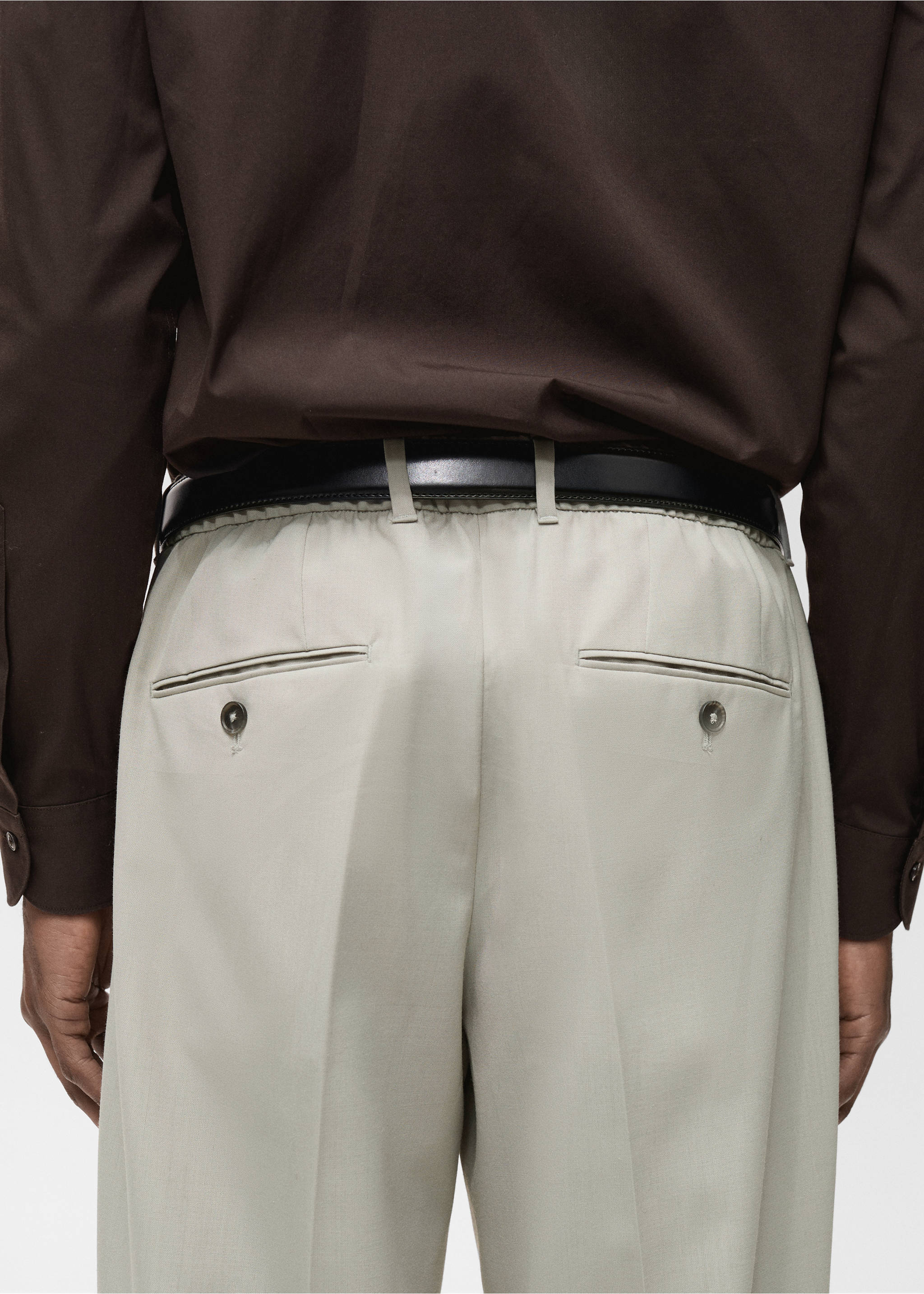 Slim-fit pleated cool wool trousers - Details of the article 6, Ice Grey. Ref: 87094388-00.