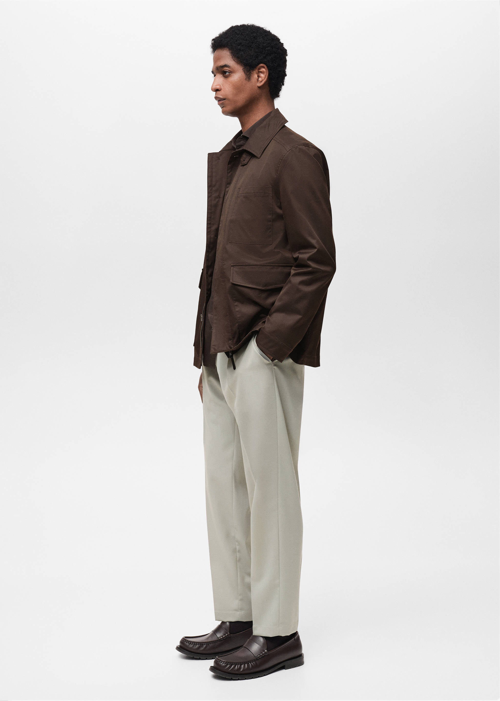 Slim-fit pleated cool wool trousers - Details of the article 2, Ice Grey. Ref: 87094388-00.