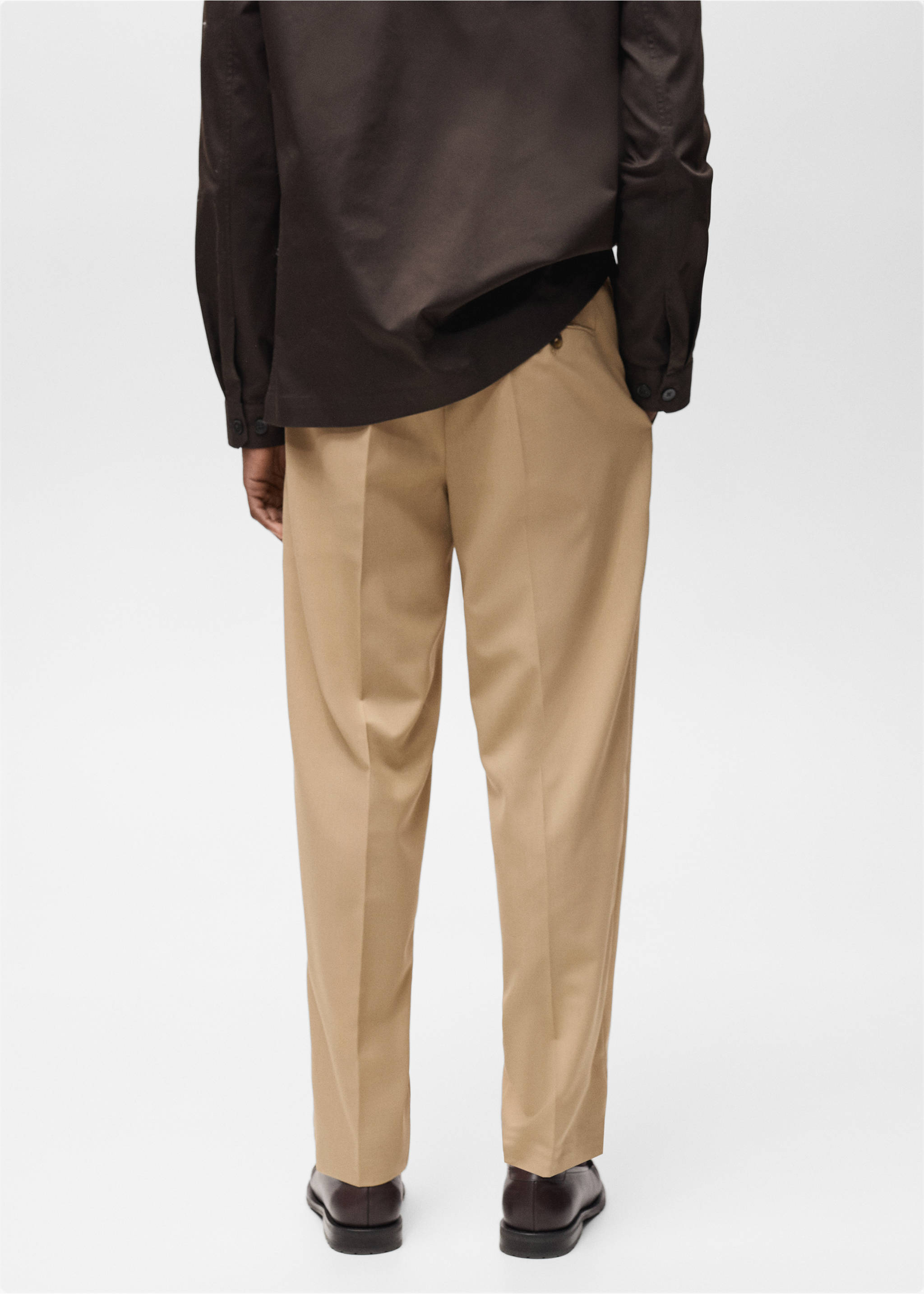 Slim-fit pleated cool wool trousers - Reverse of the article, Medium Brown. Ref: 87094388-00.