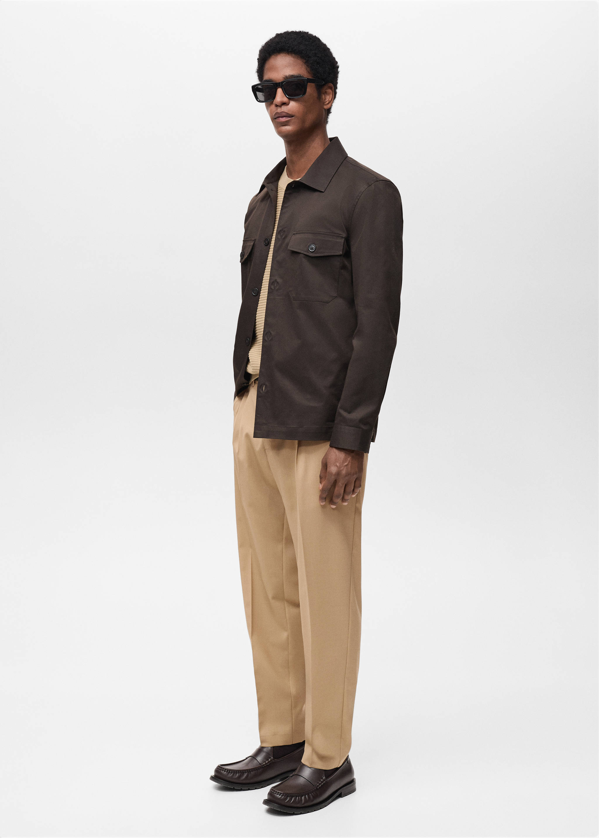 Slim-fit pleated cool wool trousers - Details of the article 2, Medium Brown. Ref: 87094388-00.