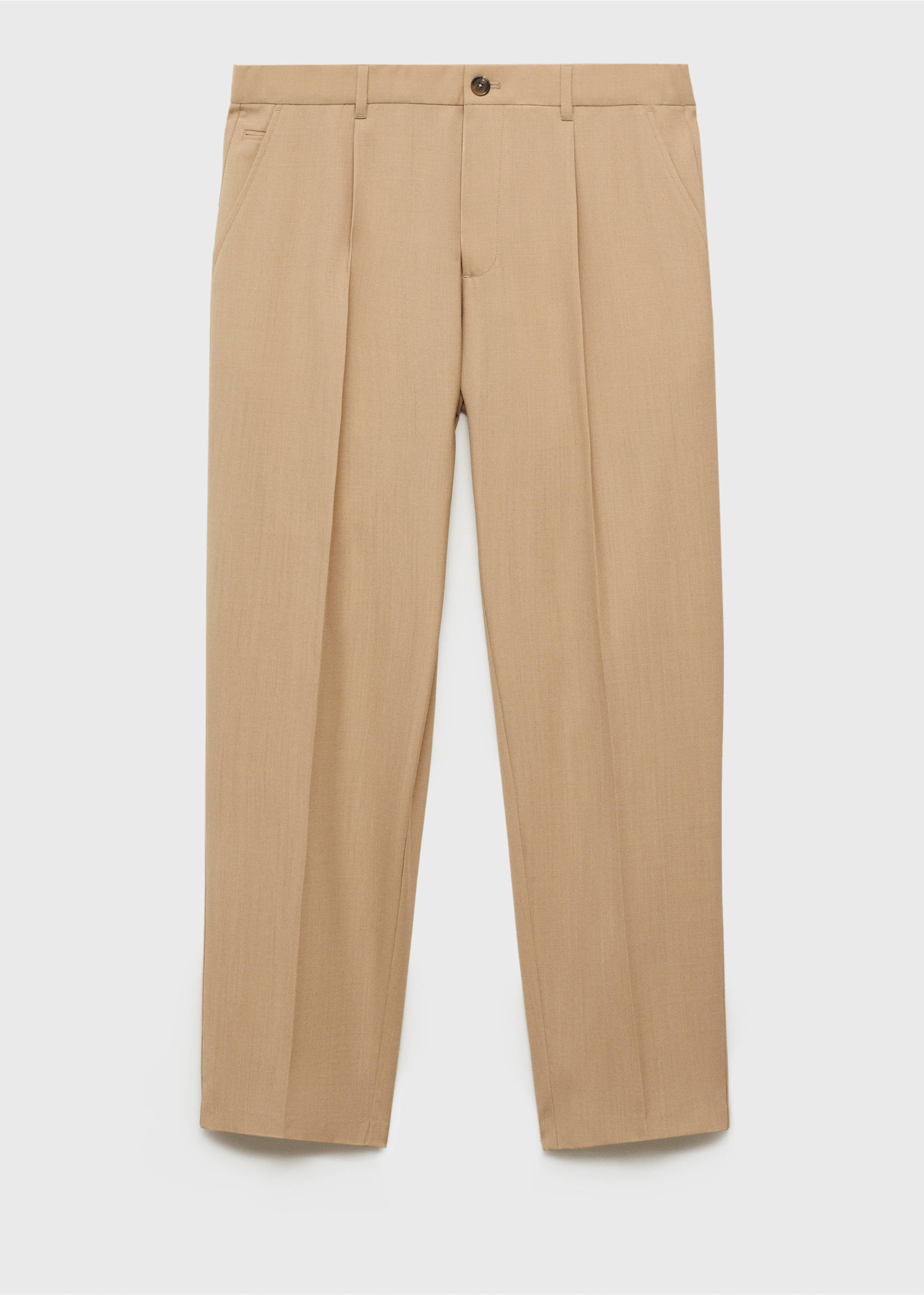 Slim-fit pleated cool wool trousers - Article without model, Medium Brown. Ref: 87094388-00.