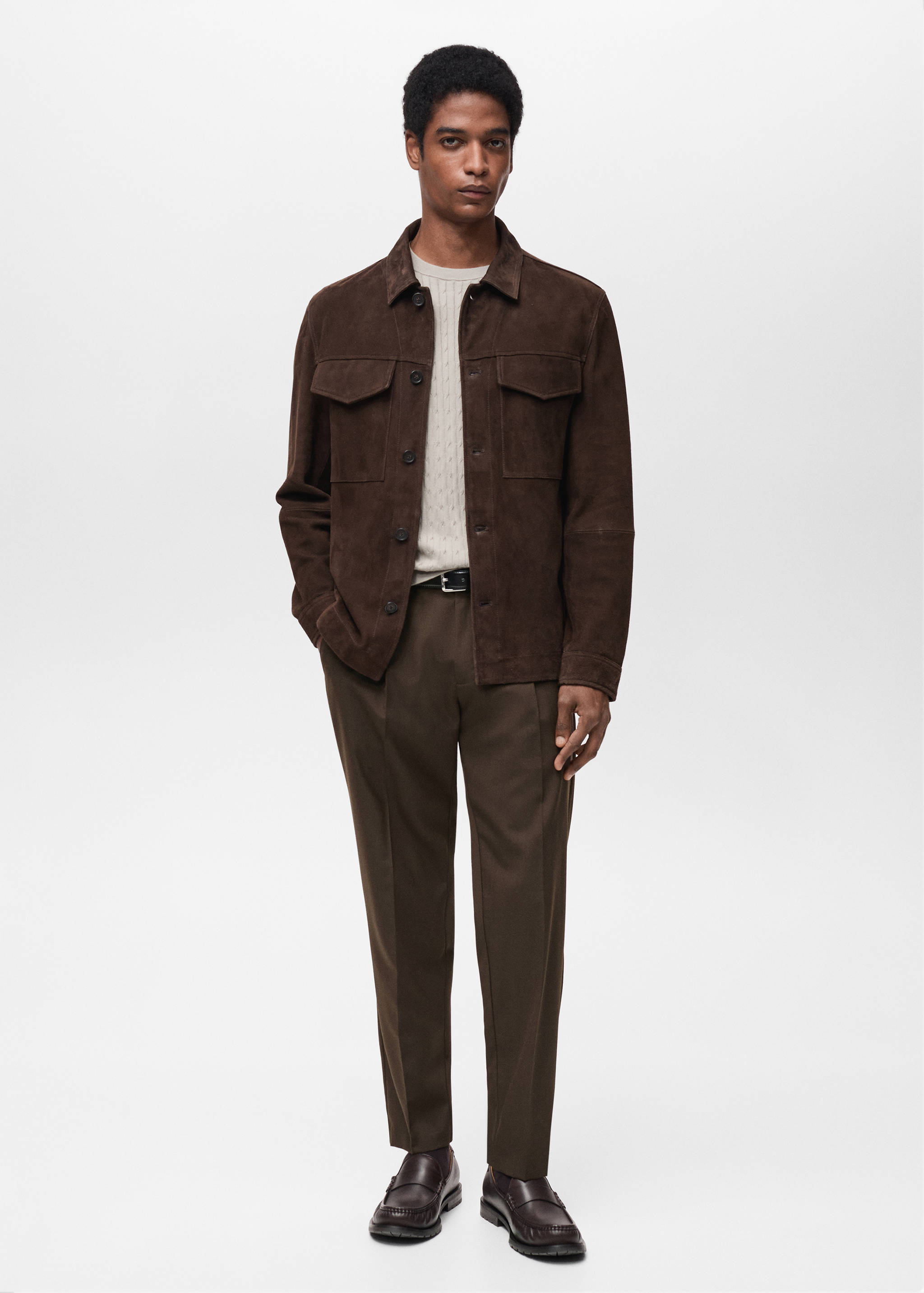 Slim-fit pleated cool wool trousers - General plane