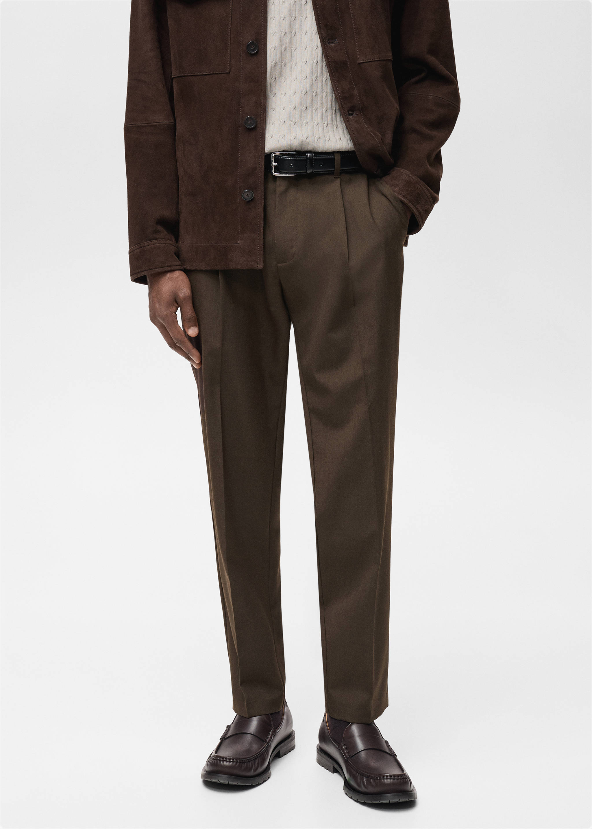 Slim-fit pleated cool wool trousers - Medium plane