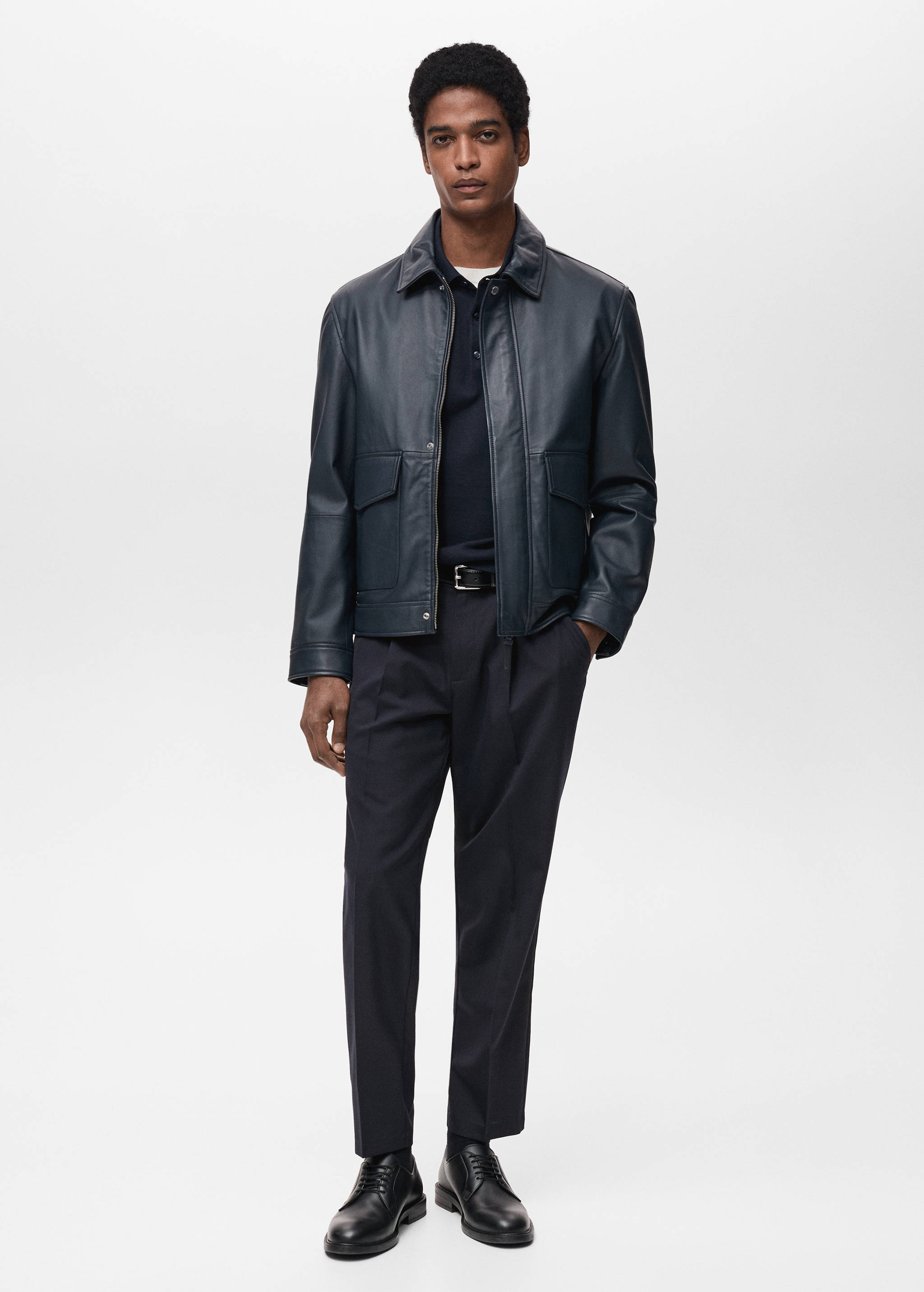 Slim-fit pleated cool wool trousers - General plane