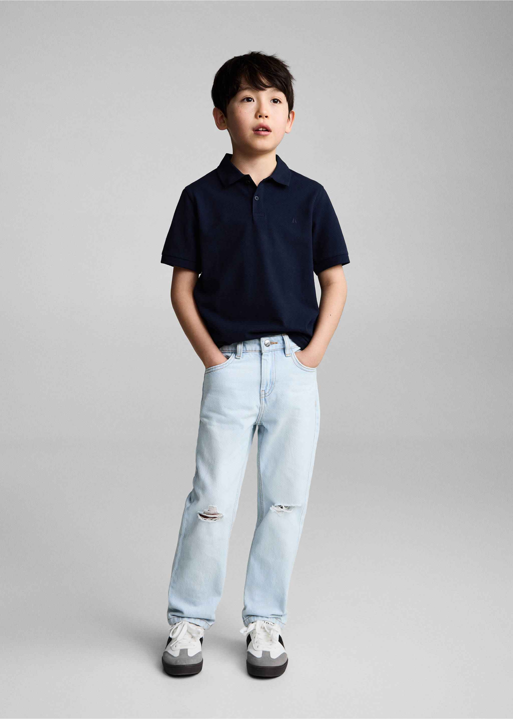 Kurzarm-Poloshirt aus Baumwolle - Allgemeine Ansicht, Dunkles Marineblau. Ref: 87094389-00.