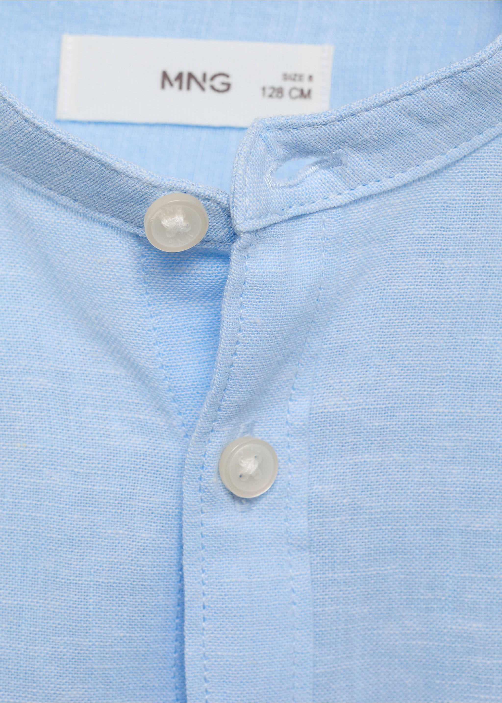 Camisa algodón lino cuello mao - Detalle del artículo 8, Azul celeste. Ref: 87094403-00.