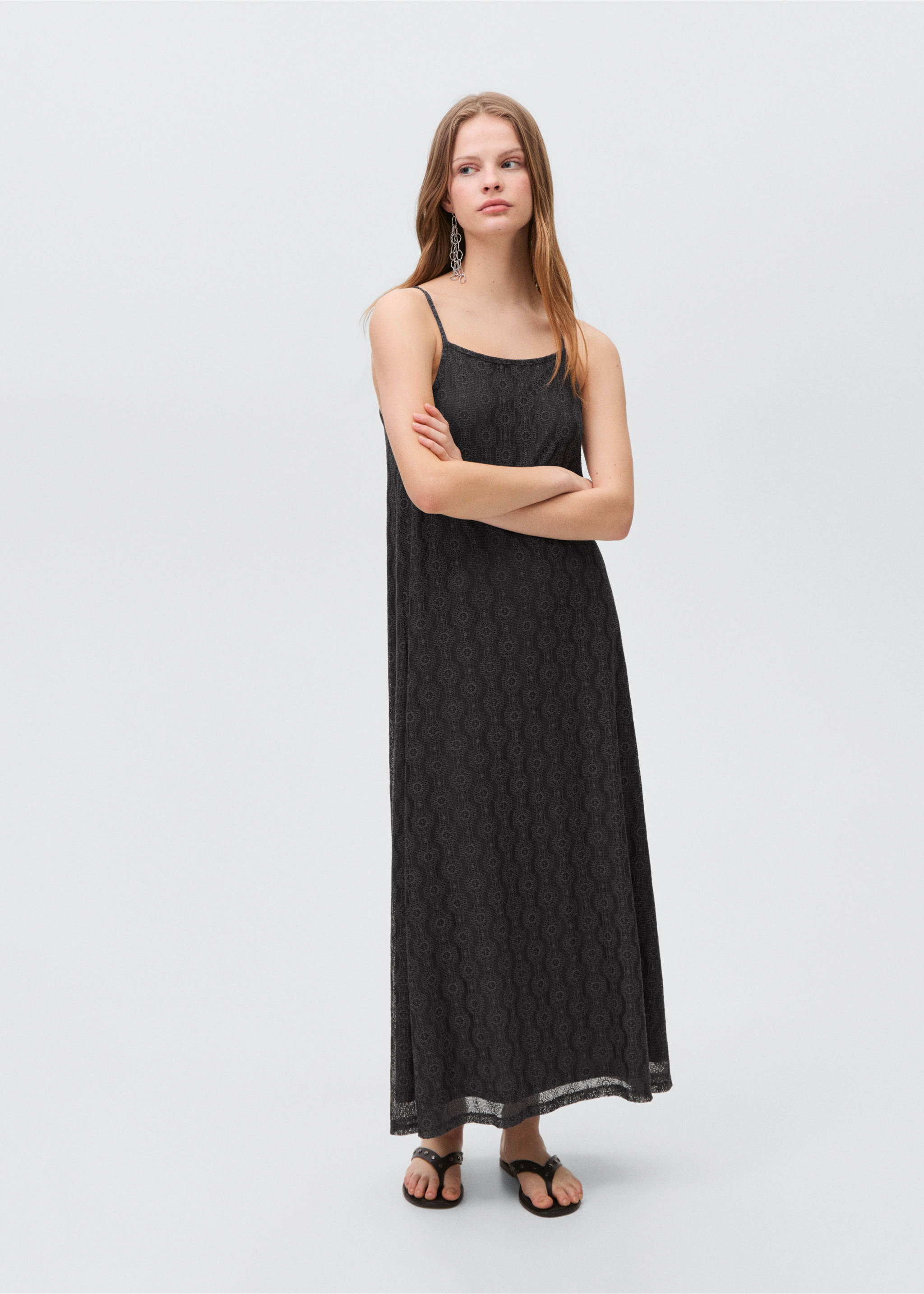 Vestido largo encaje - Plano general, Gris antracita. Ref: 87094412-00.