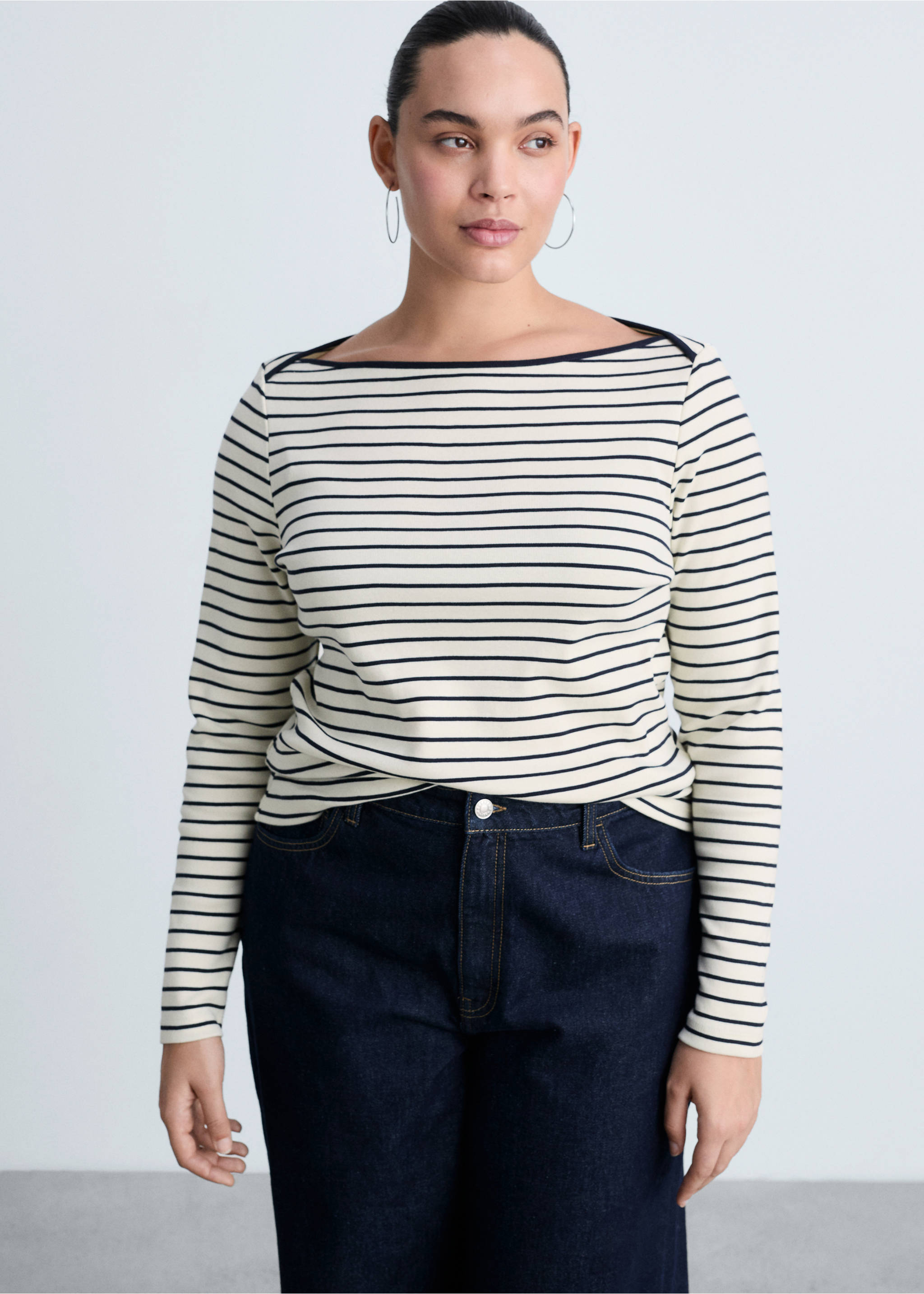 Striped boat-neck t-shirt - Details of the article 5, Off White. Ref: 87094416-00.