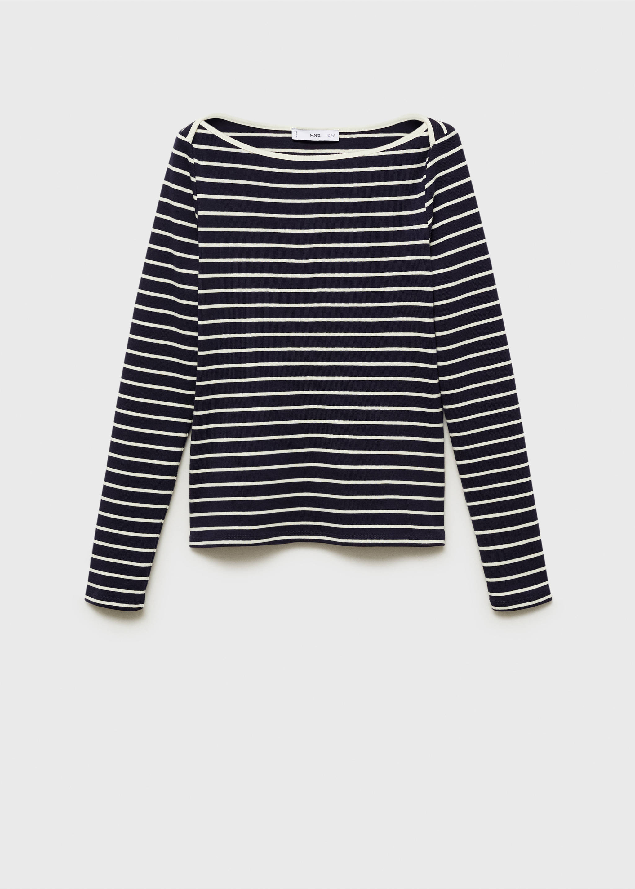 Gestreiftes T-Shirt mit Bateau-Ausschnitt - Artikel ohne Model, Dunkles Marineblau. Ref: 87094416-00.