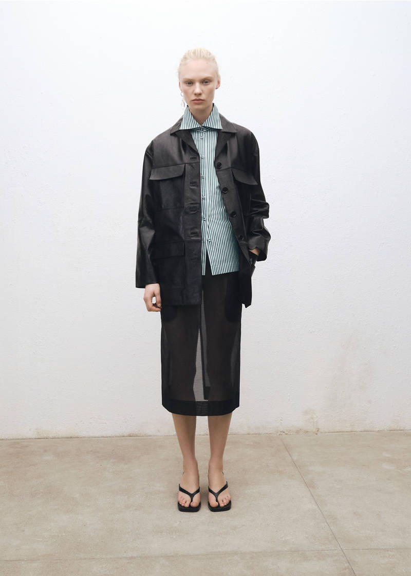 Semi-transparent silk midi-skirt - Black